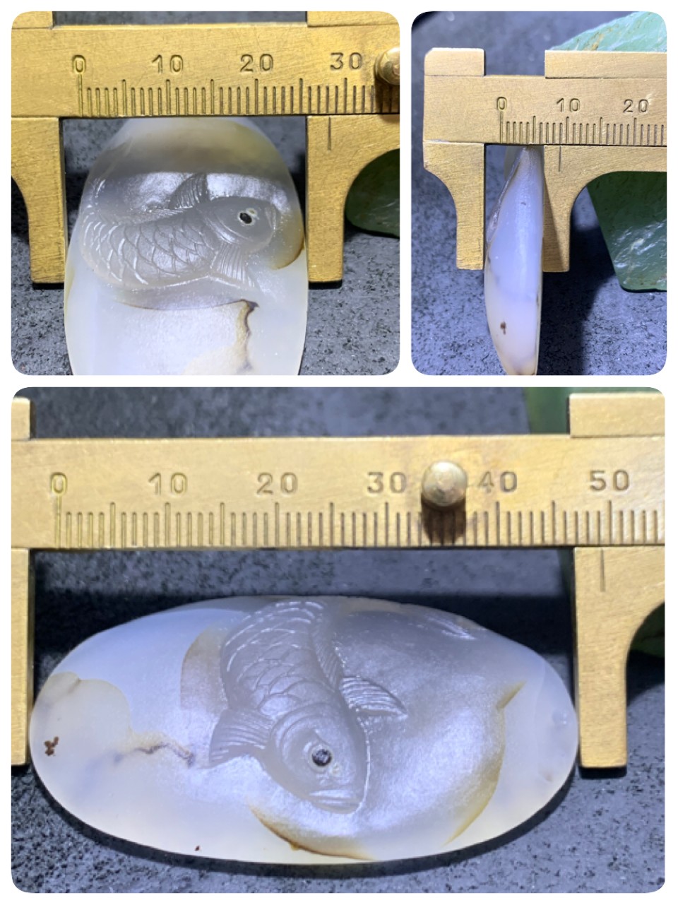 精美高玉化马达加斯加海洋玉髓手工俏色巧雕鲤鱼吊坠一个
