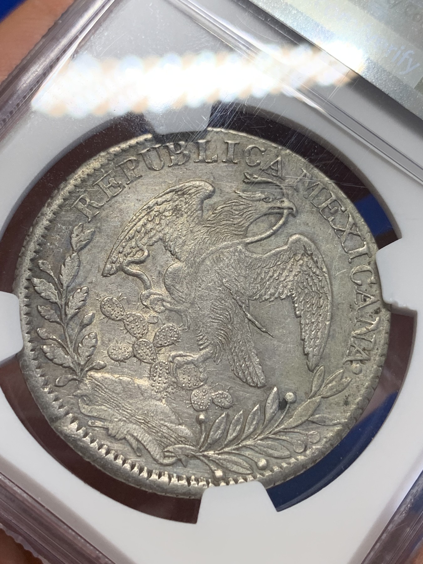 《竞宝斋》第201场-周日，周一 2场 (全场包邮) NGC AUD 墨西哥 1838 ZS OM 鹰洋 8瑞尔银币 早期鹰 AU状态难得