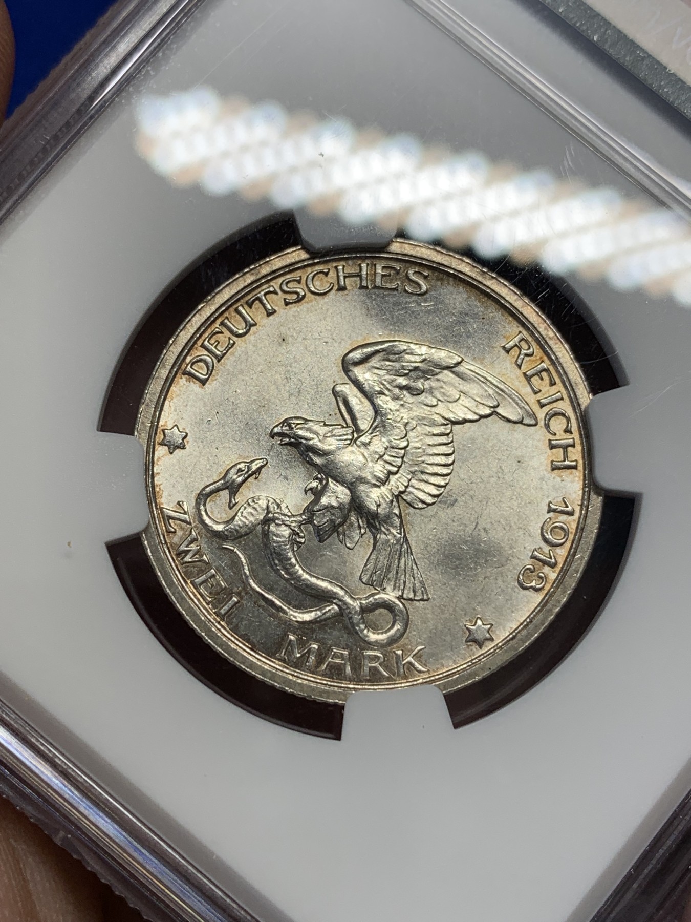 《竞宝斋》第201场-周日，周一 2场 (全场包邮) NGC MS64  1913年德国普鲁士战胜拿破仑2马克银币