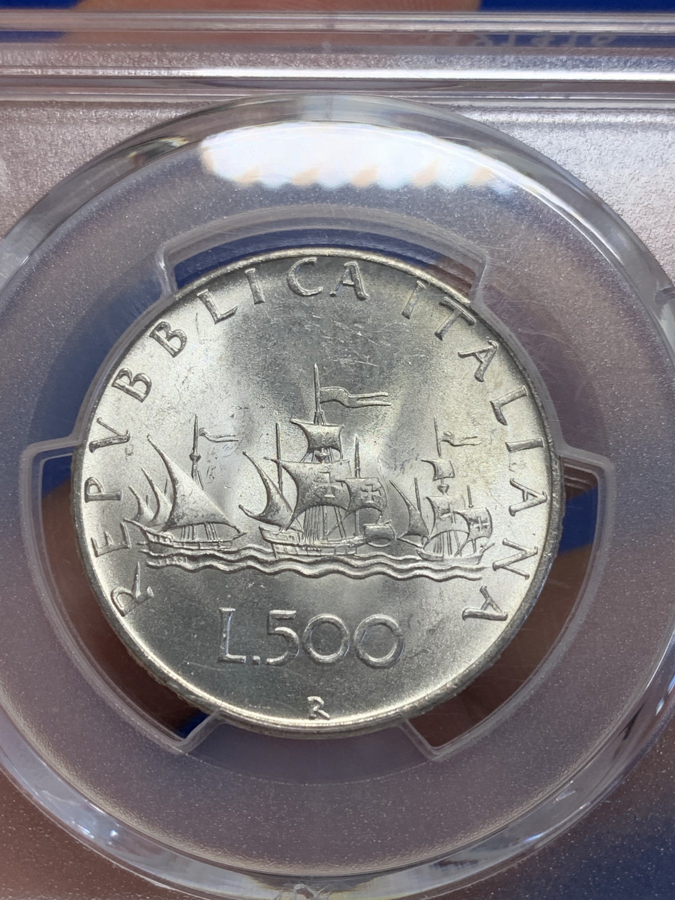 《竞宝斋》第201场-周日，周一 2场 (全场包邮) PCGS-MS65 意大利1966R帆船少女500里拉银币