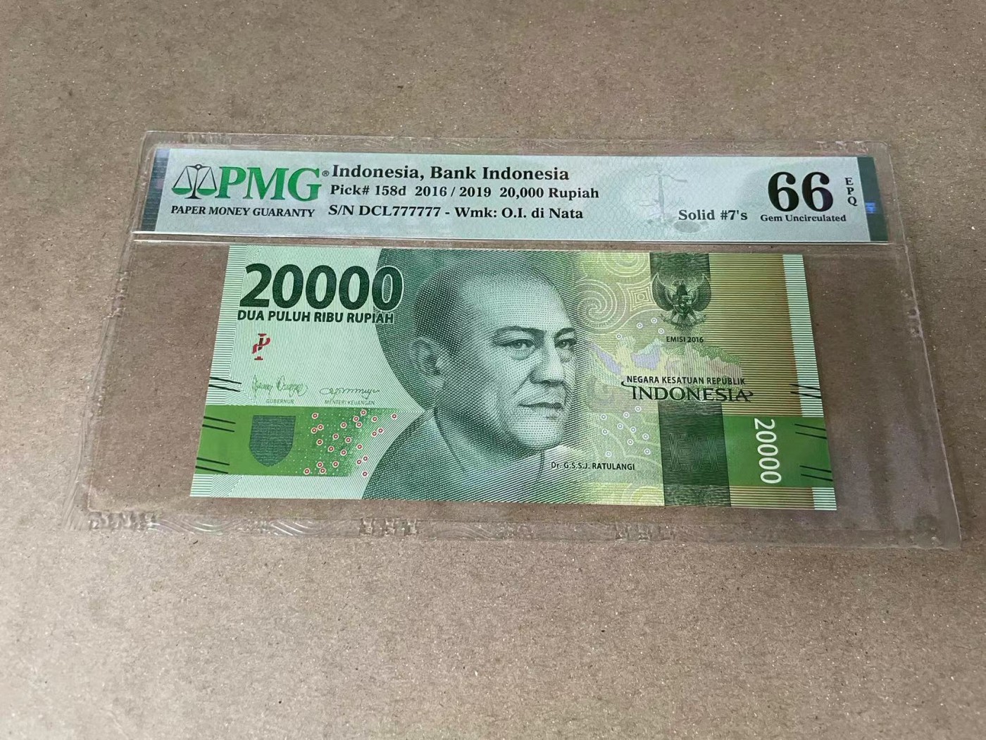 【Blue Auction】✨世界纸币精拍第375期【精】 【全同7】印尼 2016年20000卢比  PMG66EPQ 