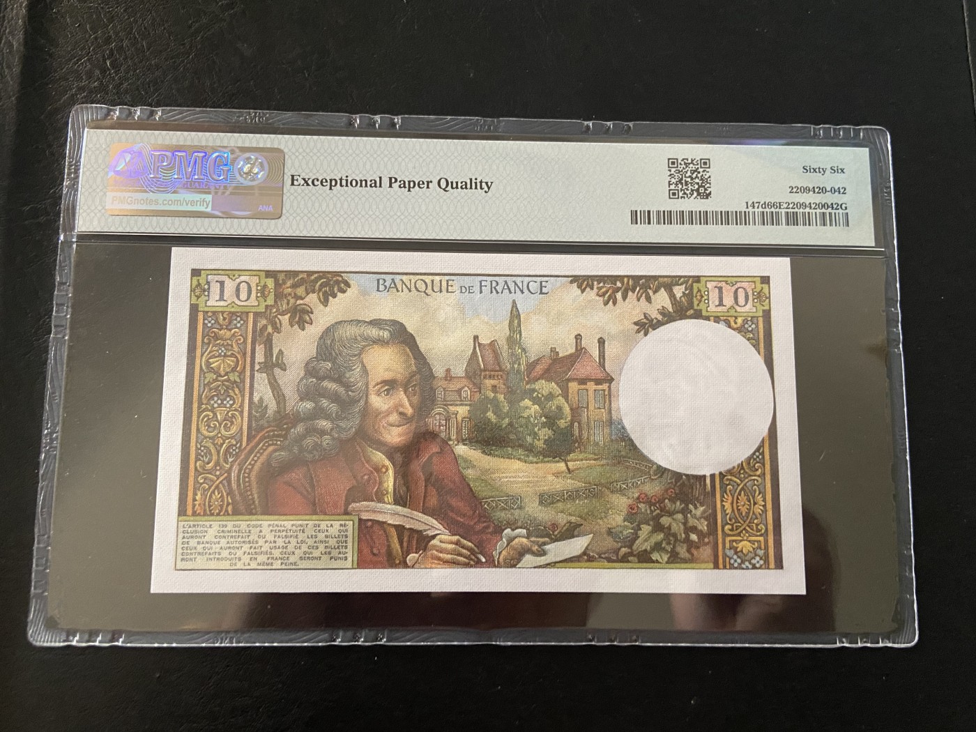 【Blue Auction】✨世界纸币精拍第375期【精】 法国 1972年10法郎 伏尔泰 PMG66EPQ 