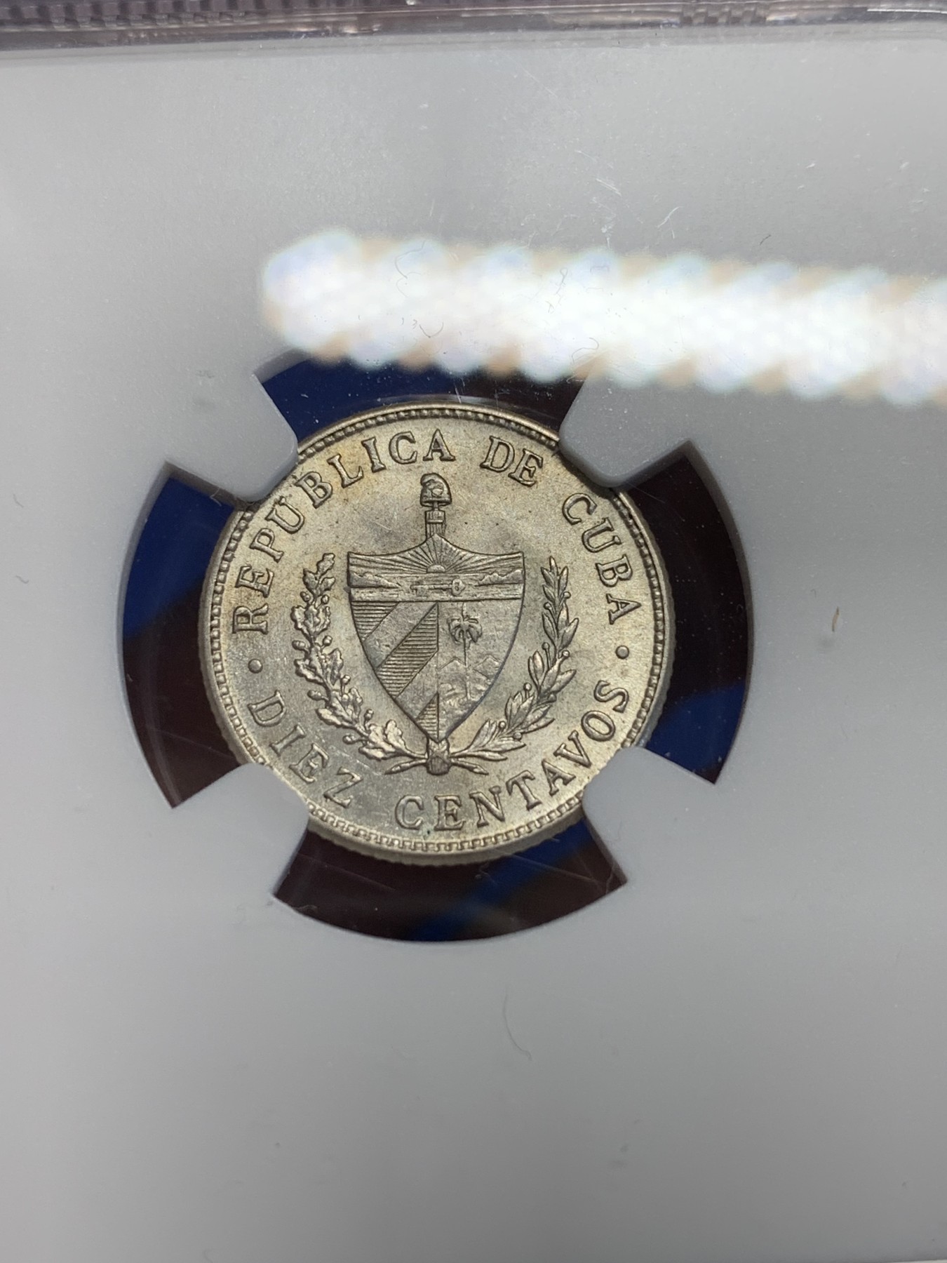 《竞宝斋》第201场-周日，周一 2场 (全场包邮) NGC MS63 古巴 1949年 五星 10分银币 状态好