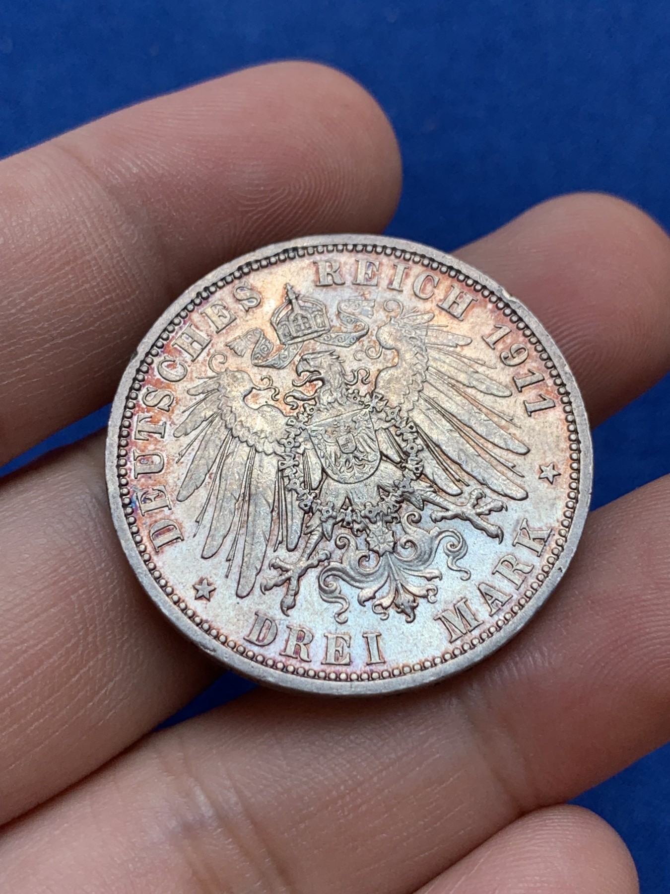 《竞宝斋》第201场-周日，周一 2场 (全场包邮) 德国普鲁士1911年威廉二世3马克银币