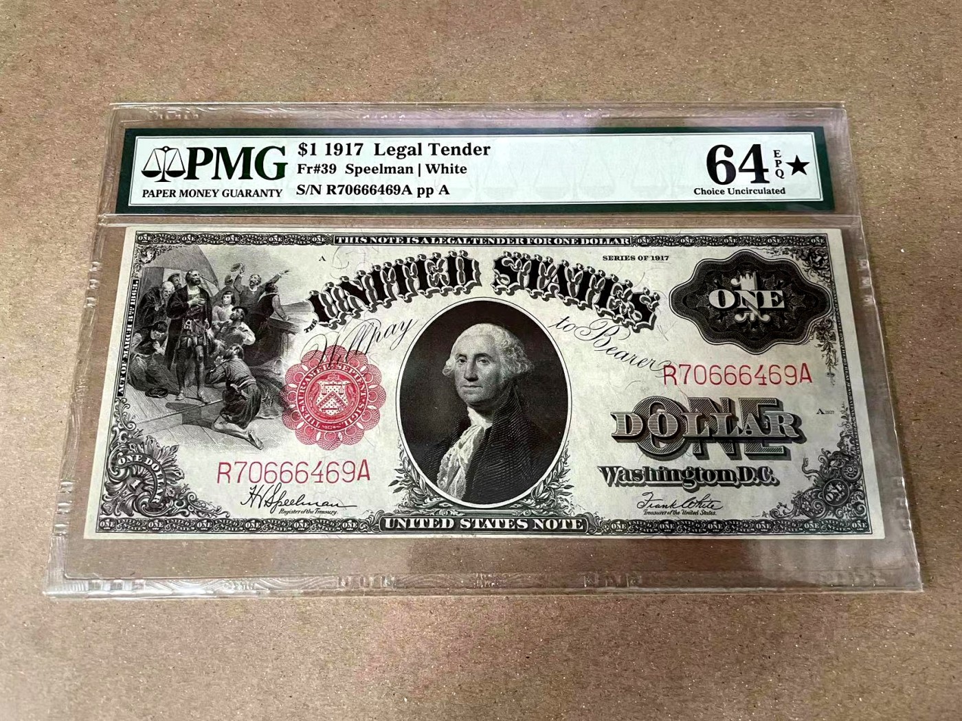 【Blue Auction】✨世界纸币精拍第375期【精】 【带星少见】美国 1917年1美金 PMG64EPQ星星 经典绿钞 雕刻精美 华盛顿头像 