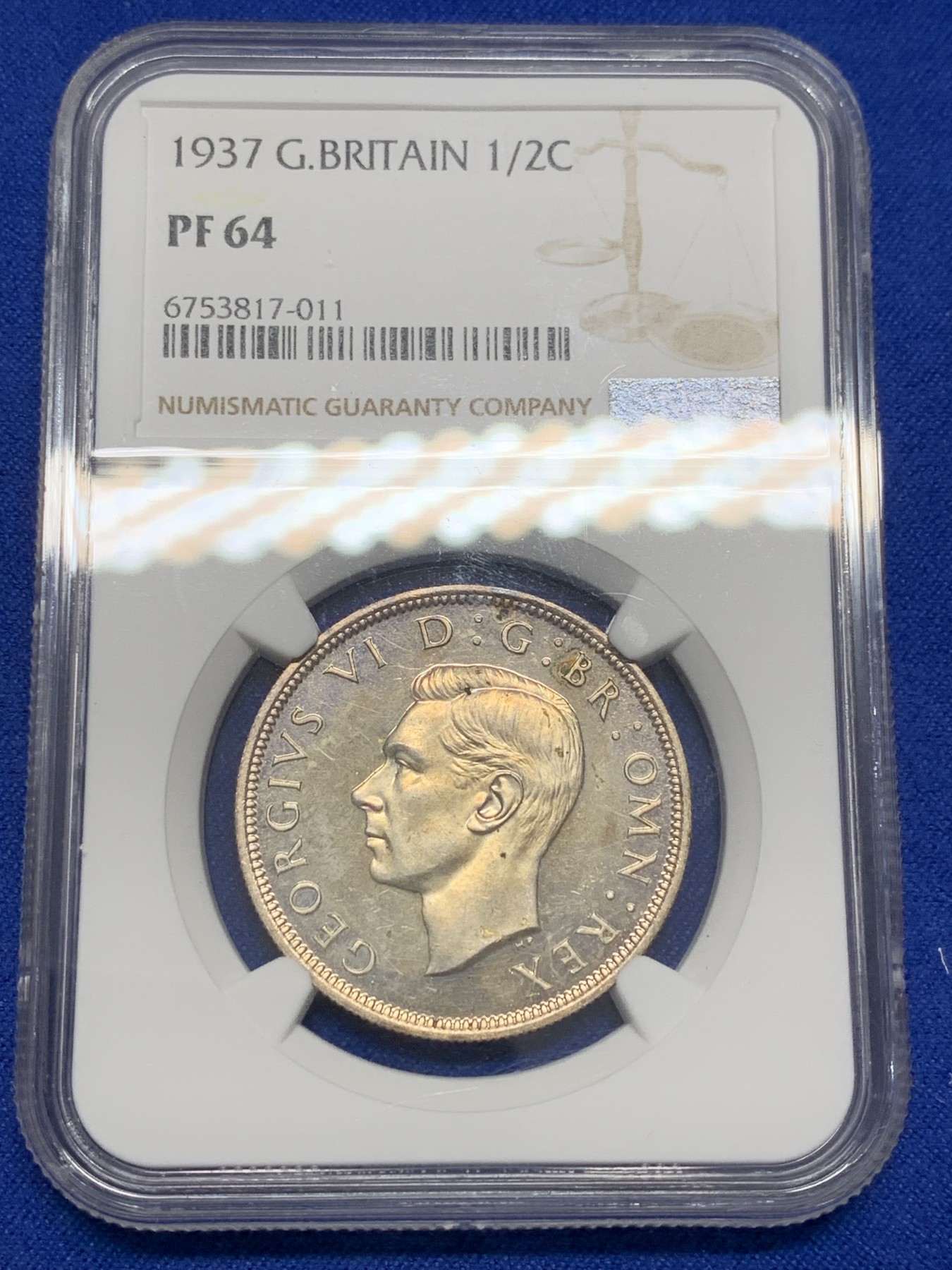 《竞宝斋》第201场-周日，周一 2场 (全场包邮) NGC-PF64 1937年英国乔治六世首年少见精制1/2克朗 银币