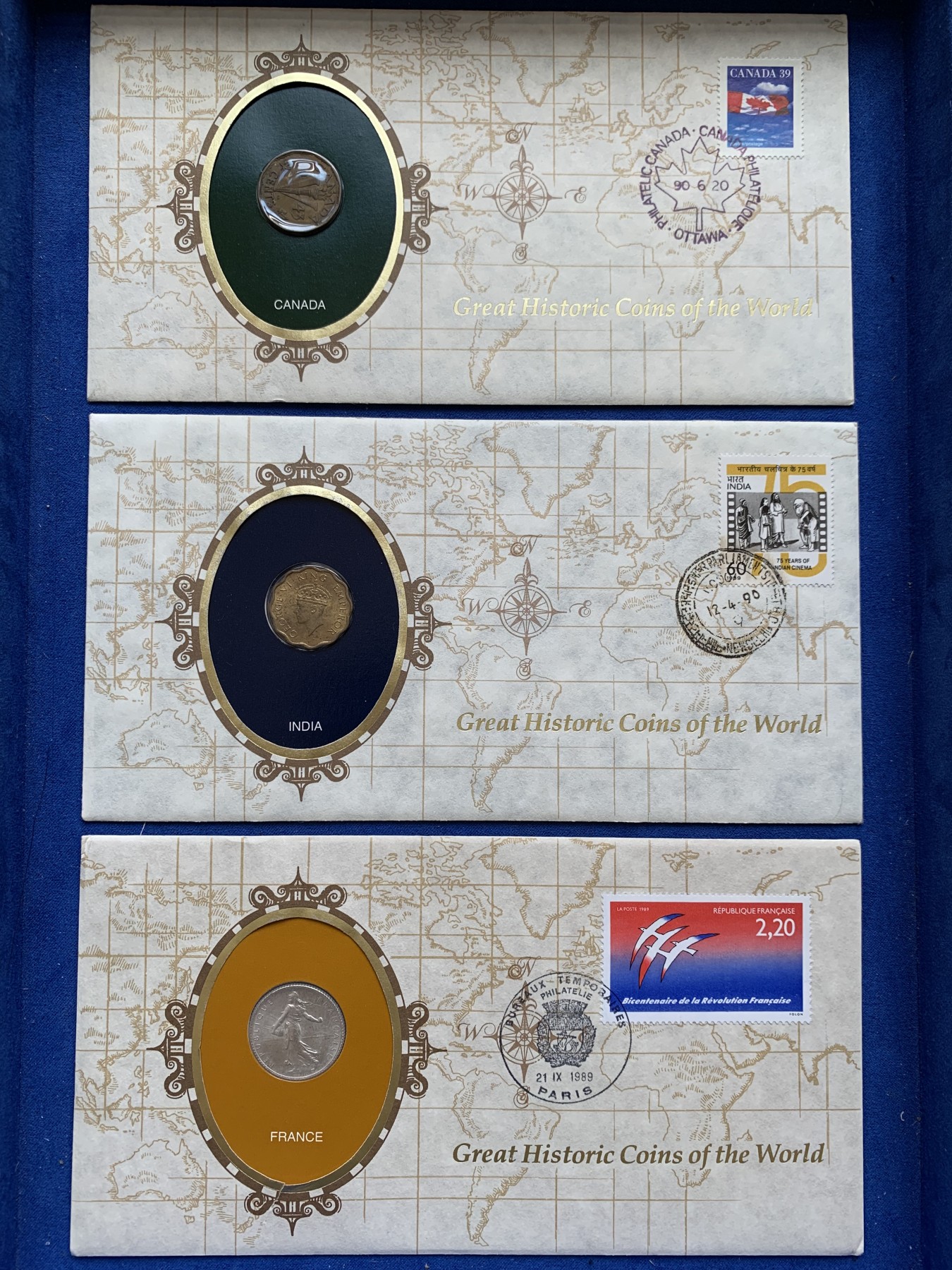 《竞宝斋》第201场-周日，周一 2场 (全场包邮) 6枚一组 富兰克林伟大历史钱币系列邮币封 英联邦6套铜币 英国，加拿大，马来西亚，印度，南非，法国