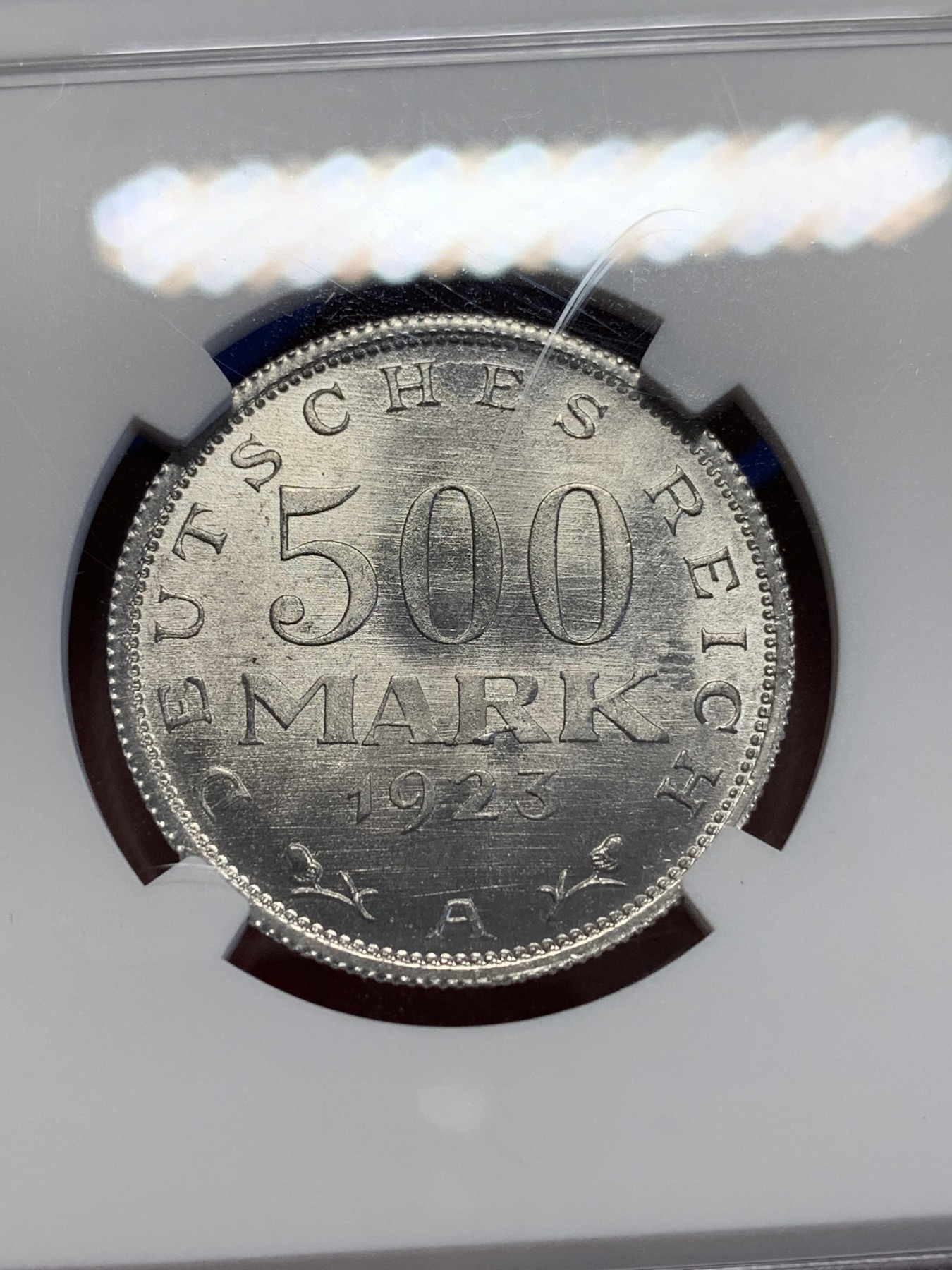 《竞宝斋》第201场-周日，周一 2场 (全场包邮) NGC-MS66 德国魏玛共和国 1923年A厂 500马克 铝币 高分好品