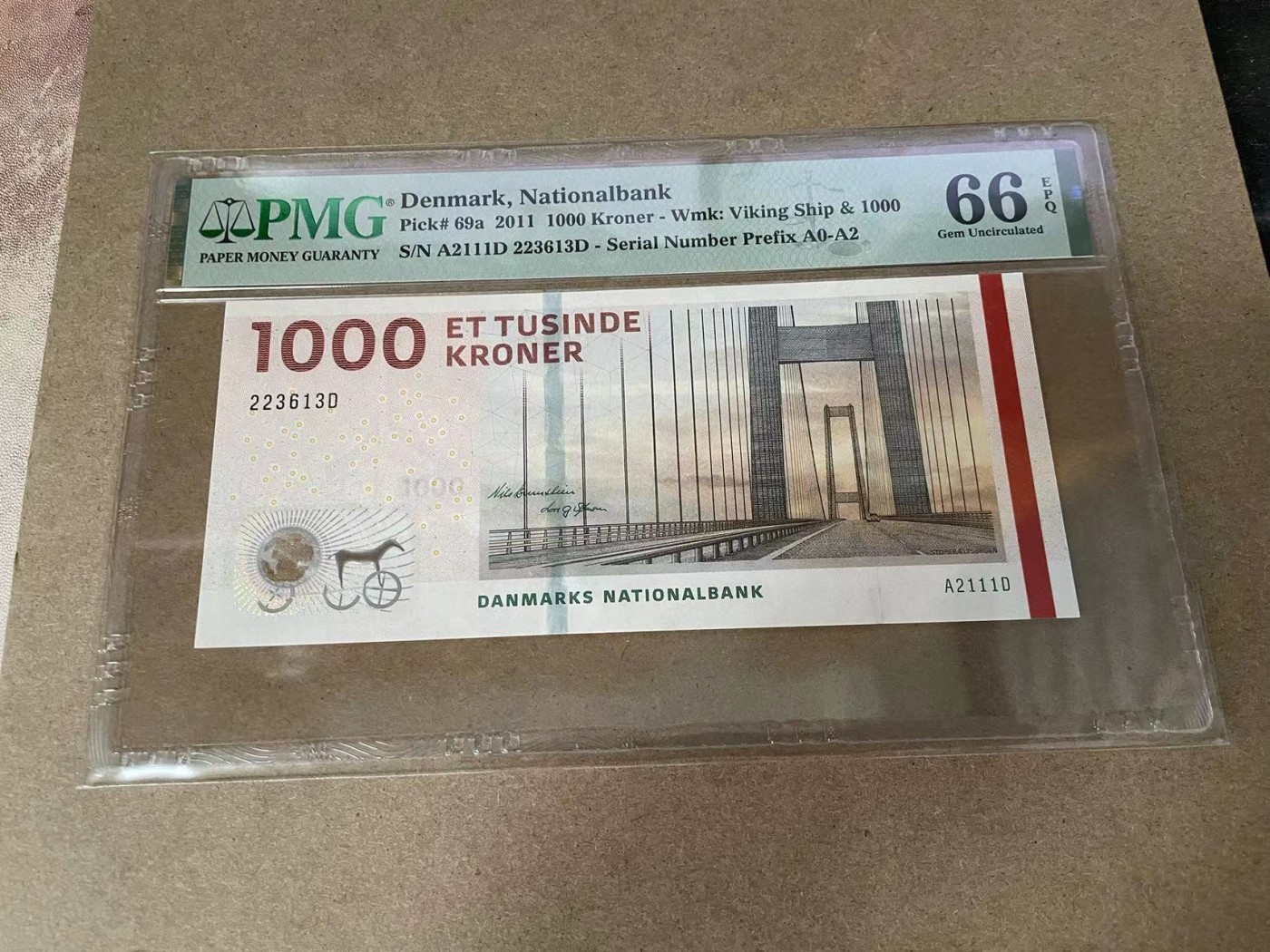 【Blue Auction】✨世界纸币精拍第375期【精】 	丹麦2011年 首发年份1000克朗 PMG66EPQ