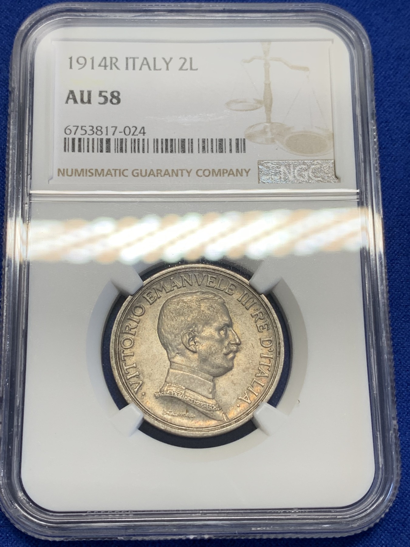 《竞宝斋》第201场-周日，周一 2场 (全场包邮) NGC-AU58 1914年意大利马车女神2L银币，热门品种