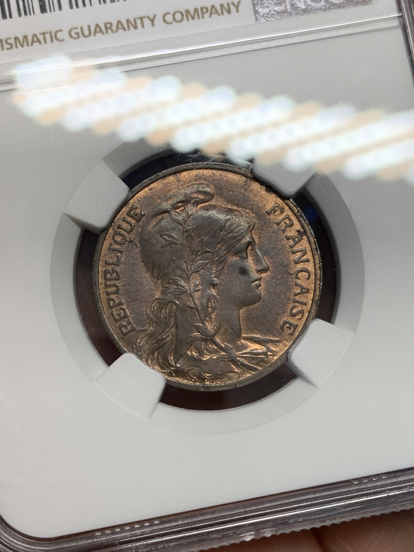 《竞宝斋》第201场-周日，周一 2场 (全场包邮) NGC MS63BN 法国 1913 5分铜币 少见版别