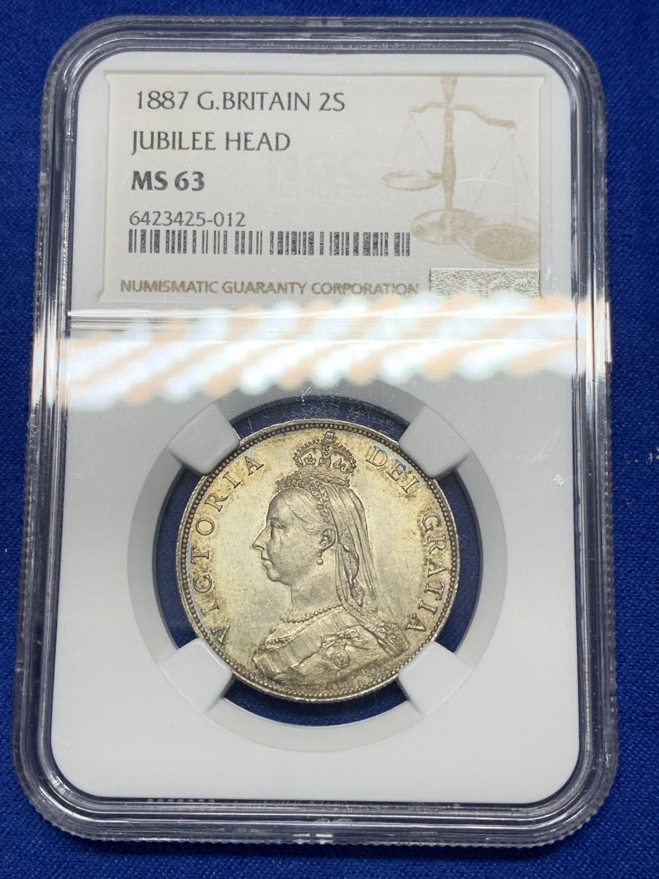 《竞宝斋》第201场-周日，周一 2场 (全场包邮) NGC MS63 英国1887年 维多利亚 弗洛林 2先令 BU状态