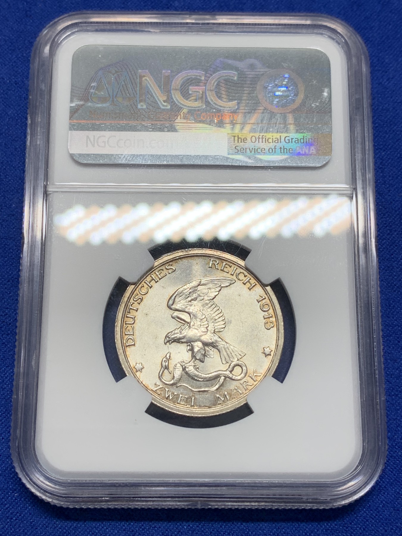 《竞宝斋》第201场-周日，周一 2场 (全场包邮) NGC MS64  1913年德国普鲁士战胜拿破仑2马克银币