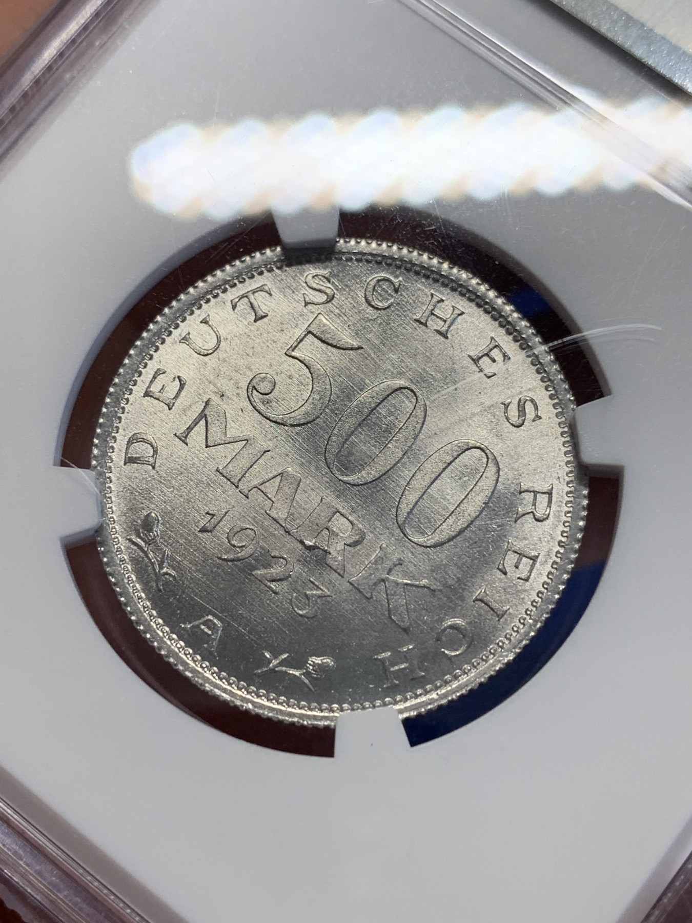 《竞宝斋》第201场-周日，周一 2场 (全场包邮) NGC-MS66 德国魏玛共和国 1923年A厂 500马克 铝币 高分好品