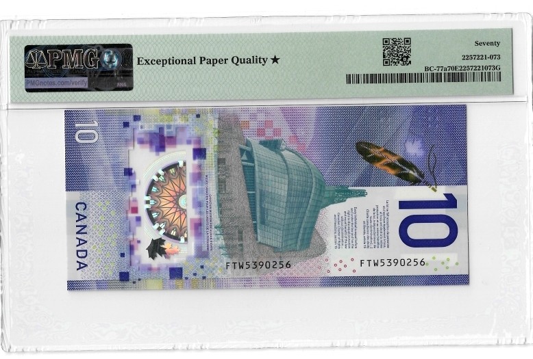 【Blue Auction】✨世界纸币精拍第375期【精】 【无47 满分 冠军分 FTW首发冠】加拿大 2018年10元 PMG70EPQ星星 不带47满分少见