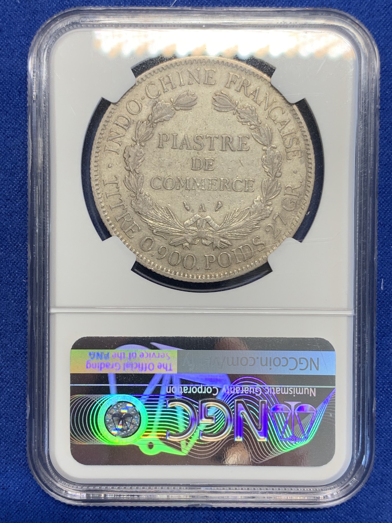 《竞宝斋》第201场-周日，周一 2场 (全场包邮) NGC AUD 法属印支1913A 坐洋1皮亚斯特银币 原味包浆 状态好