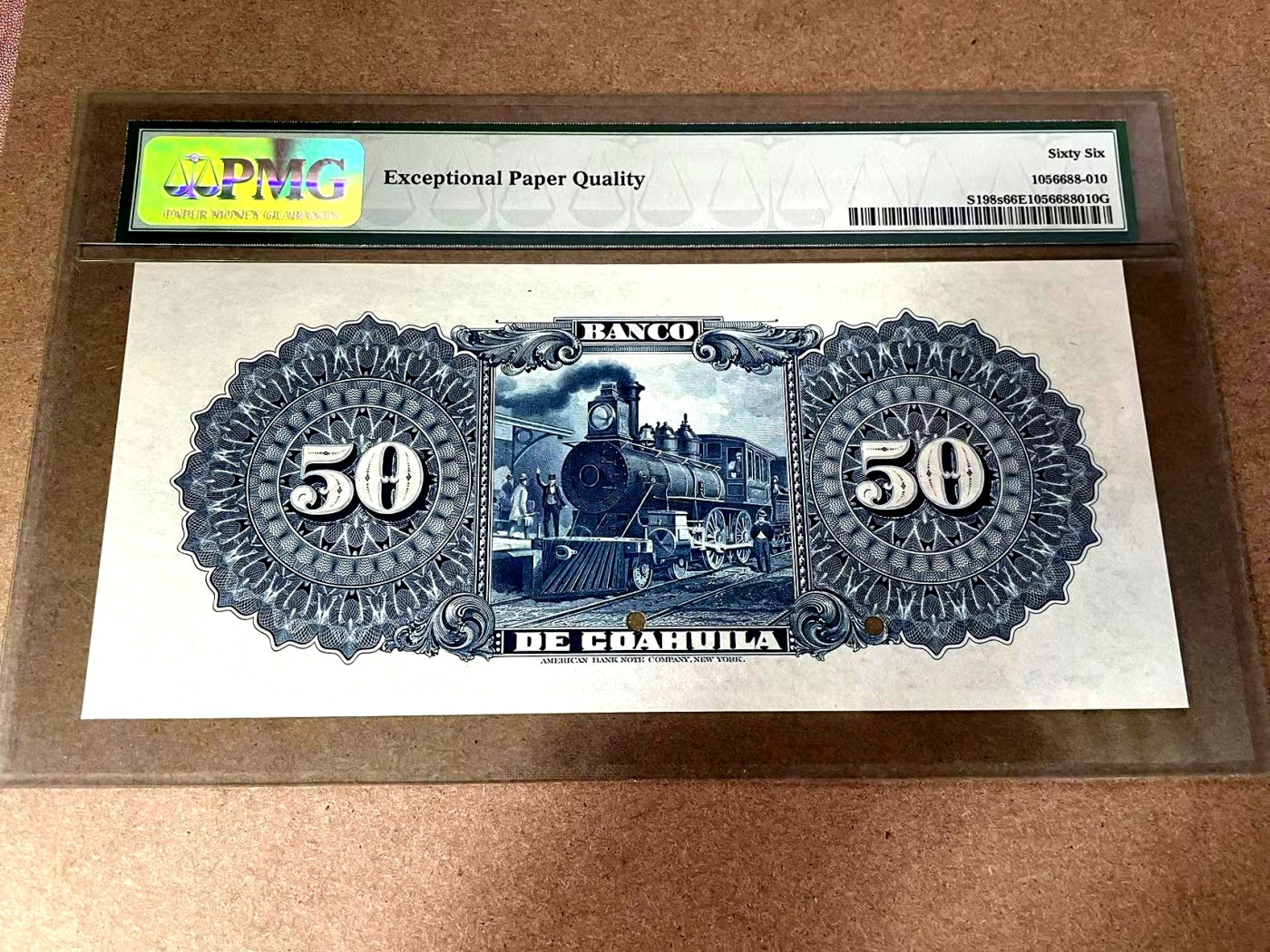 【Blue Auction】✨世界纸币精拍第375期【精】 【经典莫总钞 冠军分仅3张罕见 百年风云 目录价1250美金】墨西哥 1898-1914年50比索 PMG66EPQ 大票幅 ABNC雕刻非常精美 女神&背面大场景 样钞 老壳子