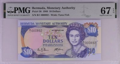 【礼羽收藏】🌏世界钱币拍卖第25期 - 【B/1 000892】百慕大🇧🇲10 无3457百位号 Bermuda, Monetary Authority, 10 Dollars 1989