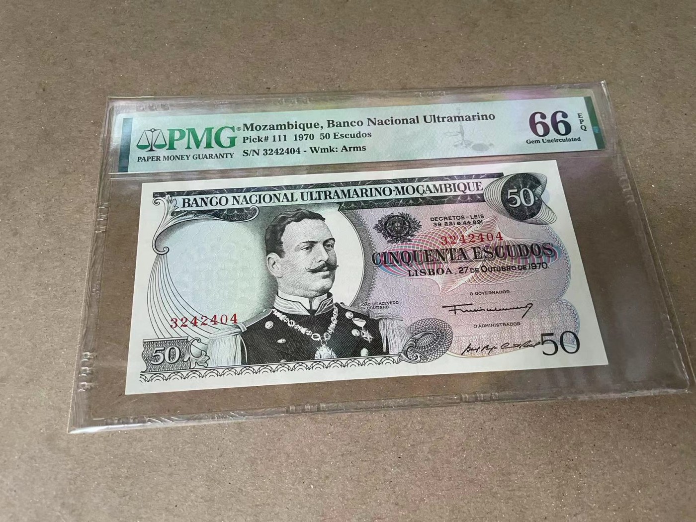 【Blue Auction】✨世界纸币精拍第375期【精】 莫桑比克 1970年50埃斯库多 未加盖版 PMG66EPQ 