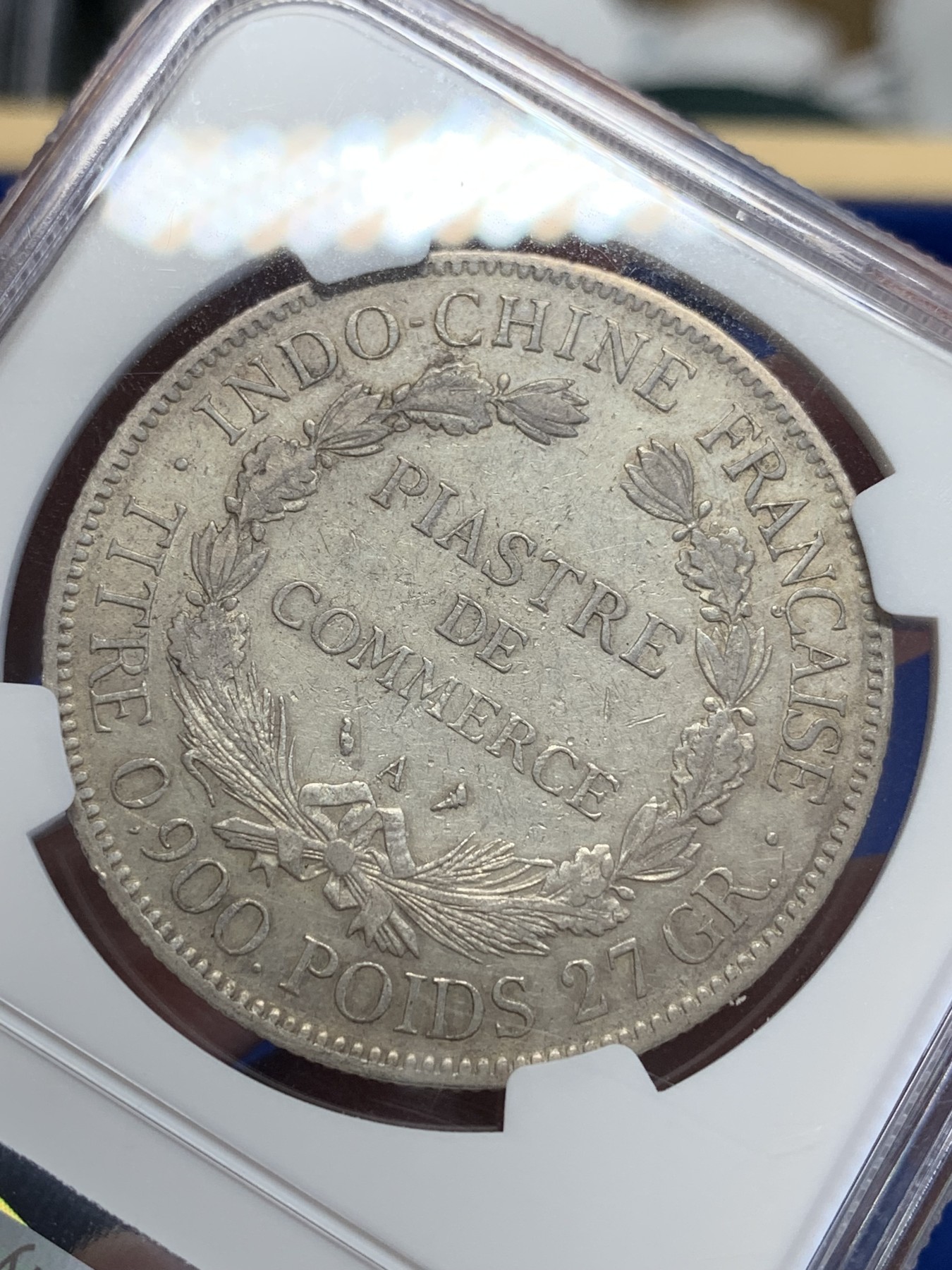 《竞宝斋》第201场-周日，周一 2场 (全场包邮) NGC AUD 法属印支1913A 坐洋1皮亚斯特银币 原味包浆 状态好