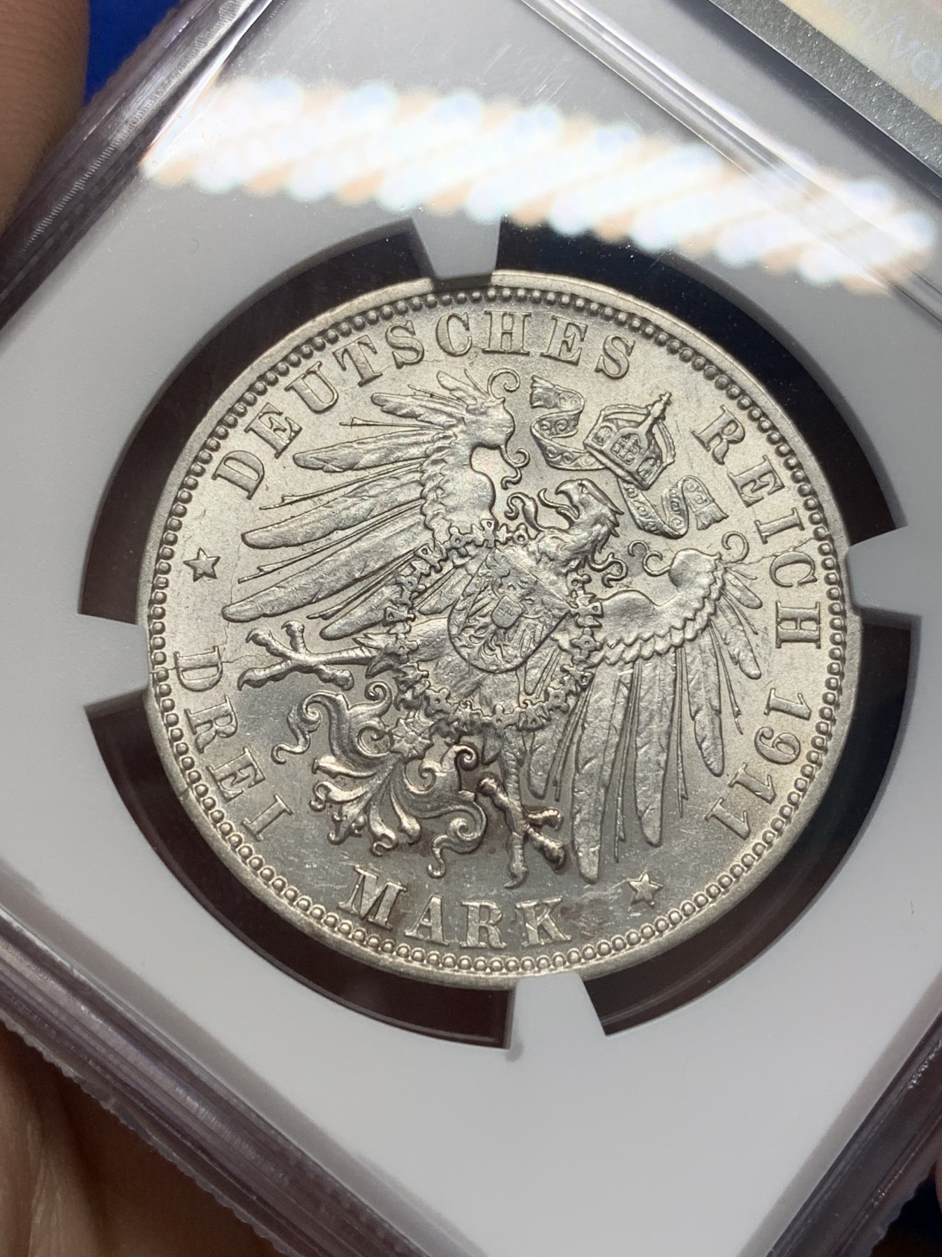 《竞宝斋》第201场-周日，周一 2场 (全场包邮) NGC AU58 德国汉堡市3马克银币 状态非常好 应该有MS