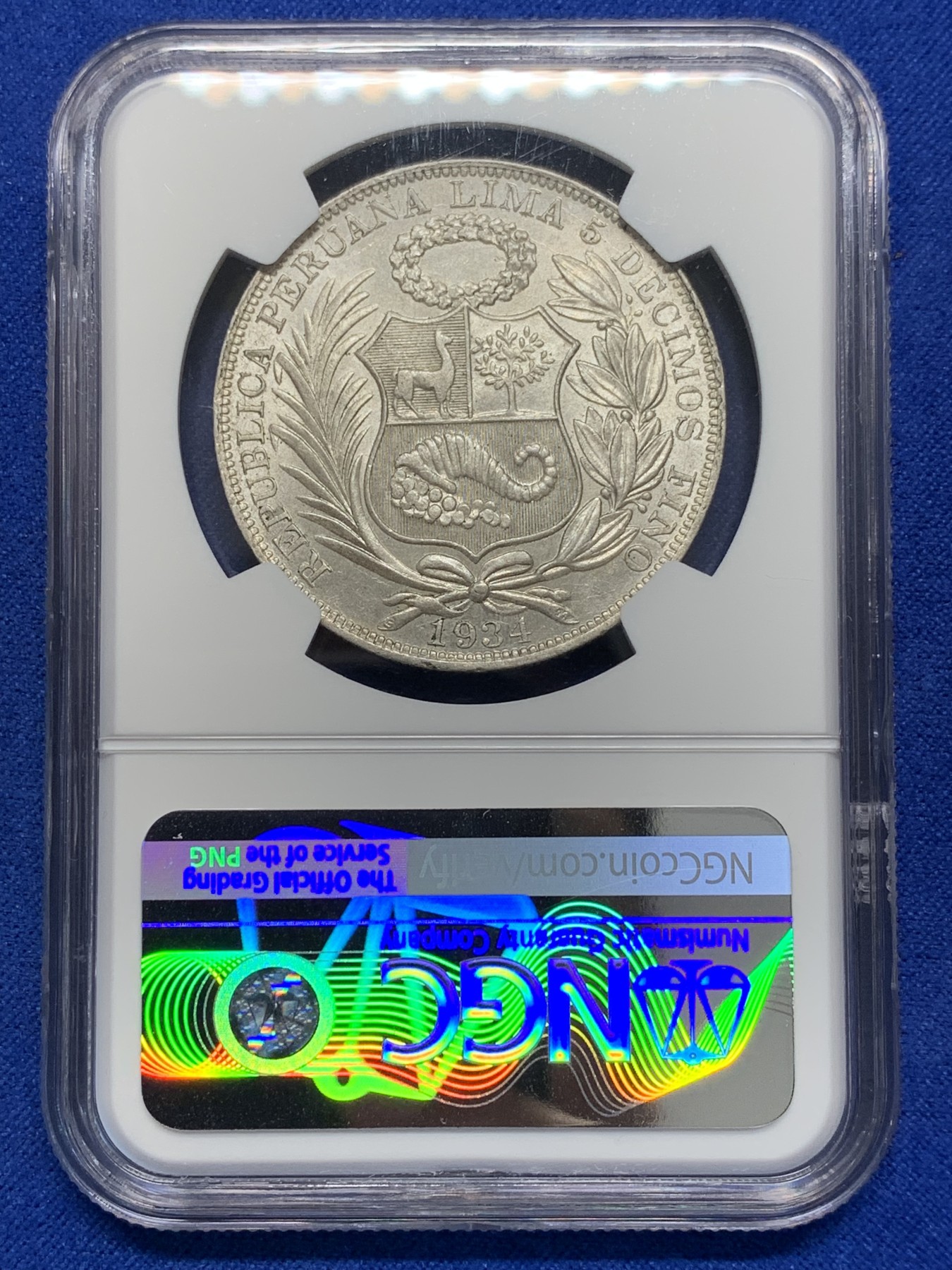 《竞宝斋》第201场-周日，周一 2场 (全场包邮) NGC  MS62   1934 秘鲁1比索银币 南美洲主币 个人感觉低评了