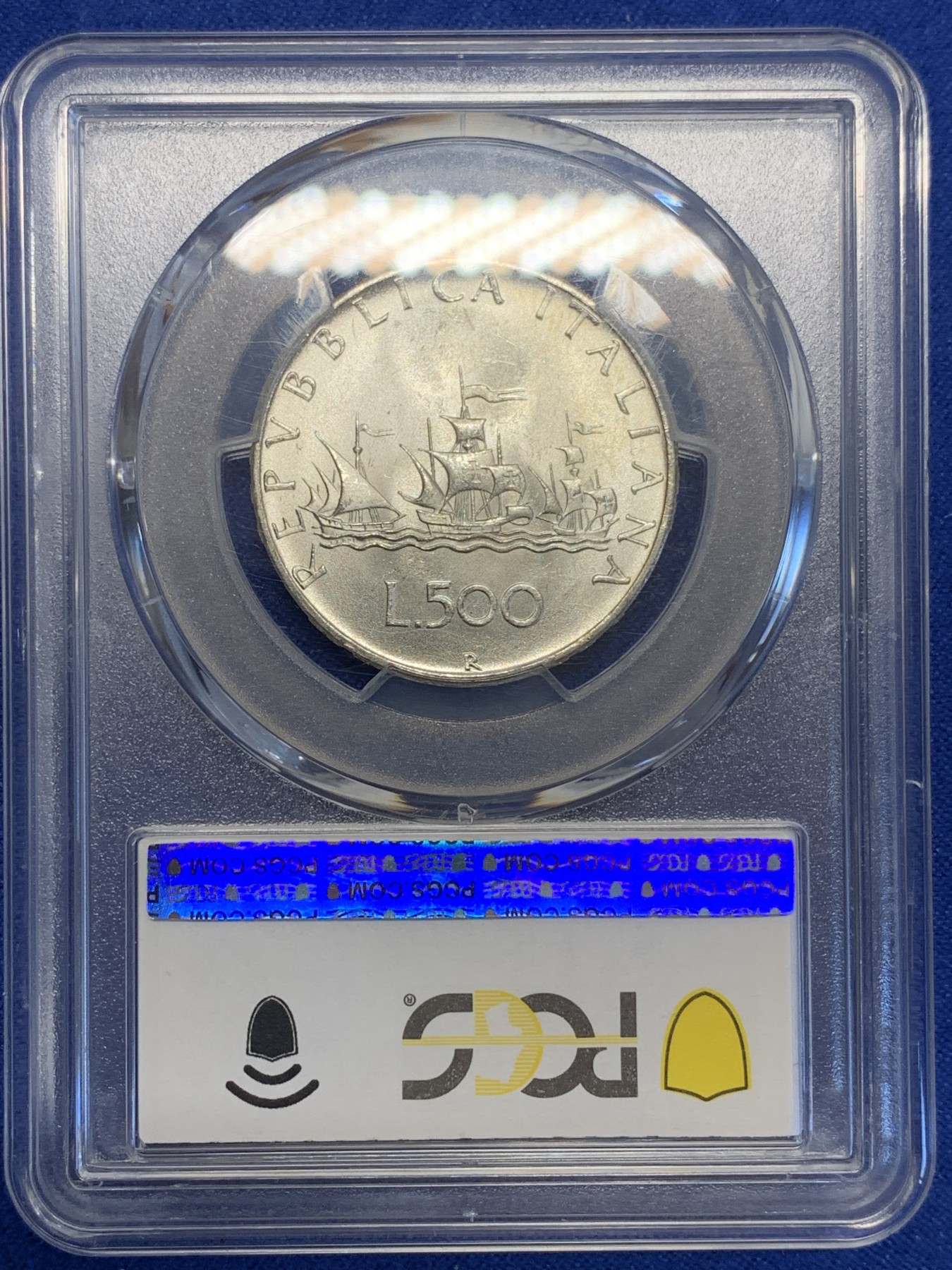 《竞宝斋》第201场-周日，周一 2场 (全场包邮) PCGS-MS65 意大利1966R帆船少女500里拉银币