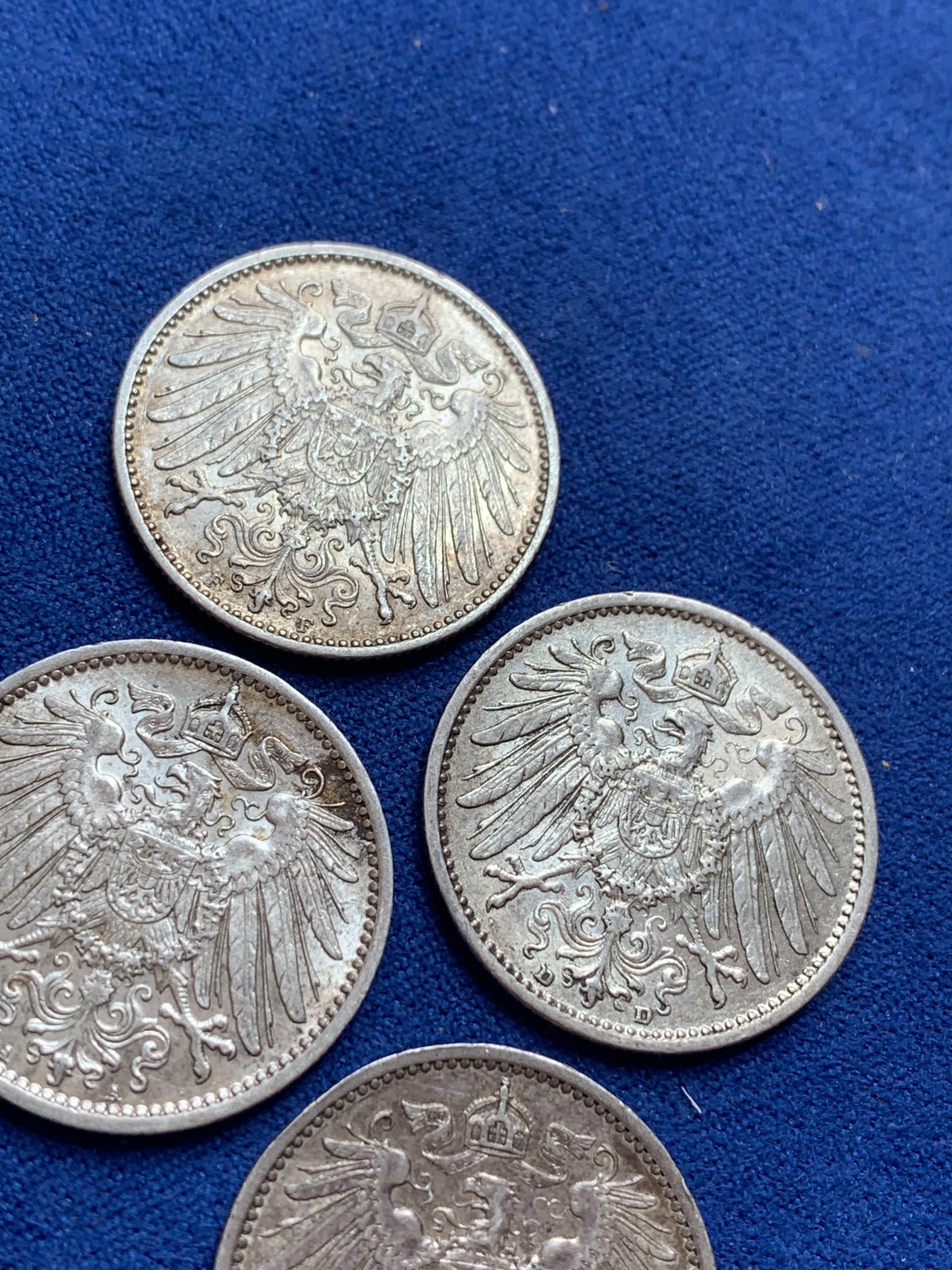 《竞宝斋》第201场-周日，周一 2场 (全场包邮) 德意志第二帝国长翅1马克银币四枚 原光好品相