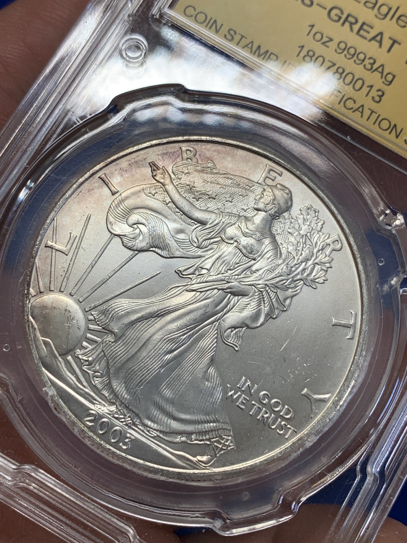 《竞宝斋》第201场-周日，周一 2场 (全场包邮) CSIS-MS64 美国 2003 行走女神1美元银币 31.1克 999银