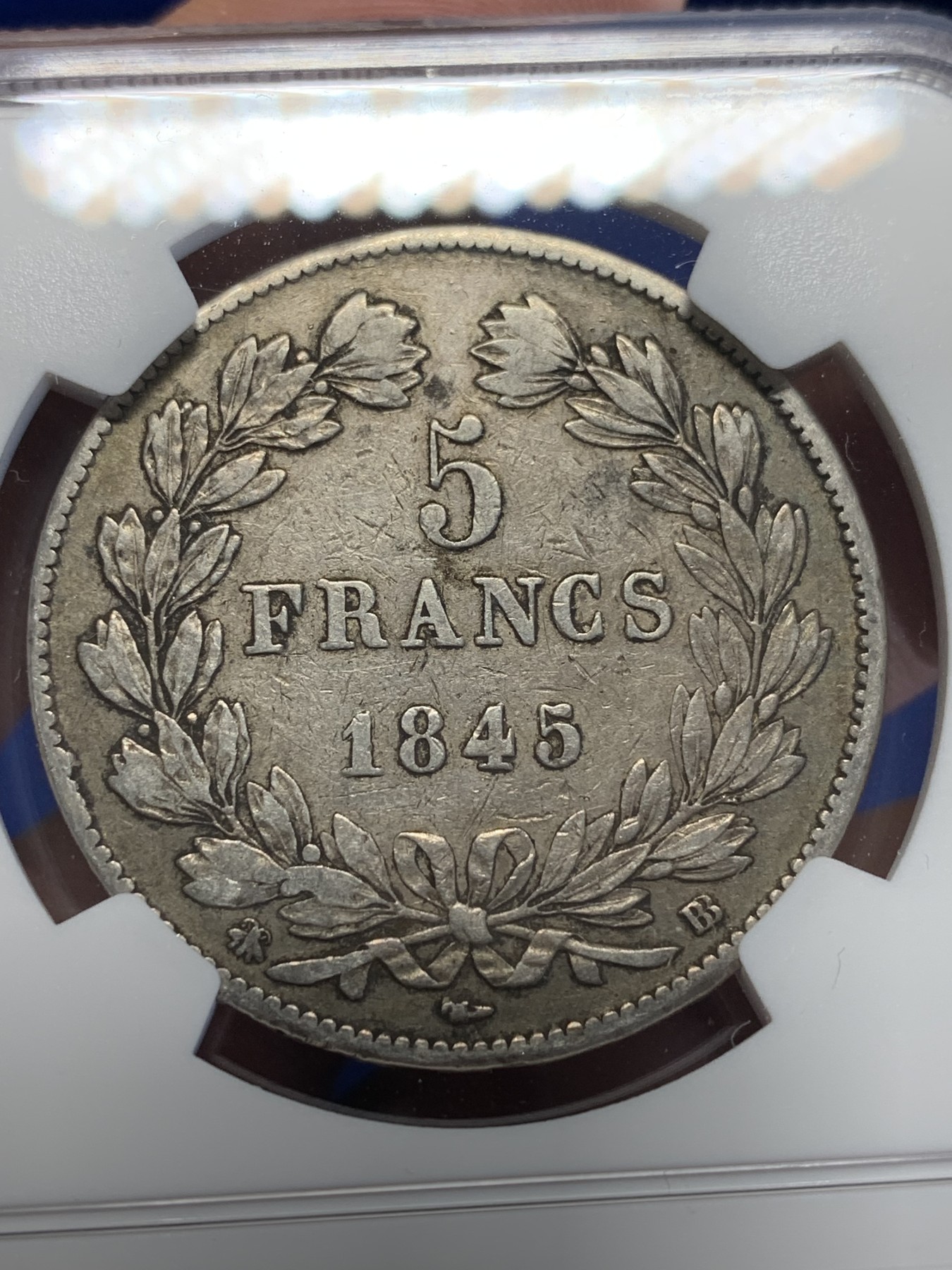《竞宝斋》第201场-周日，周一 2场 (全场包邮) NGC VF35 法国 1845 BB版 菲利普 5法郎 银币 少见版本