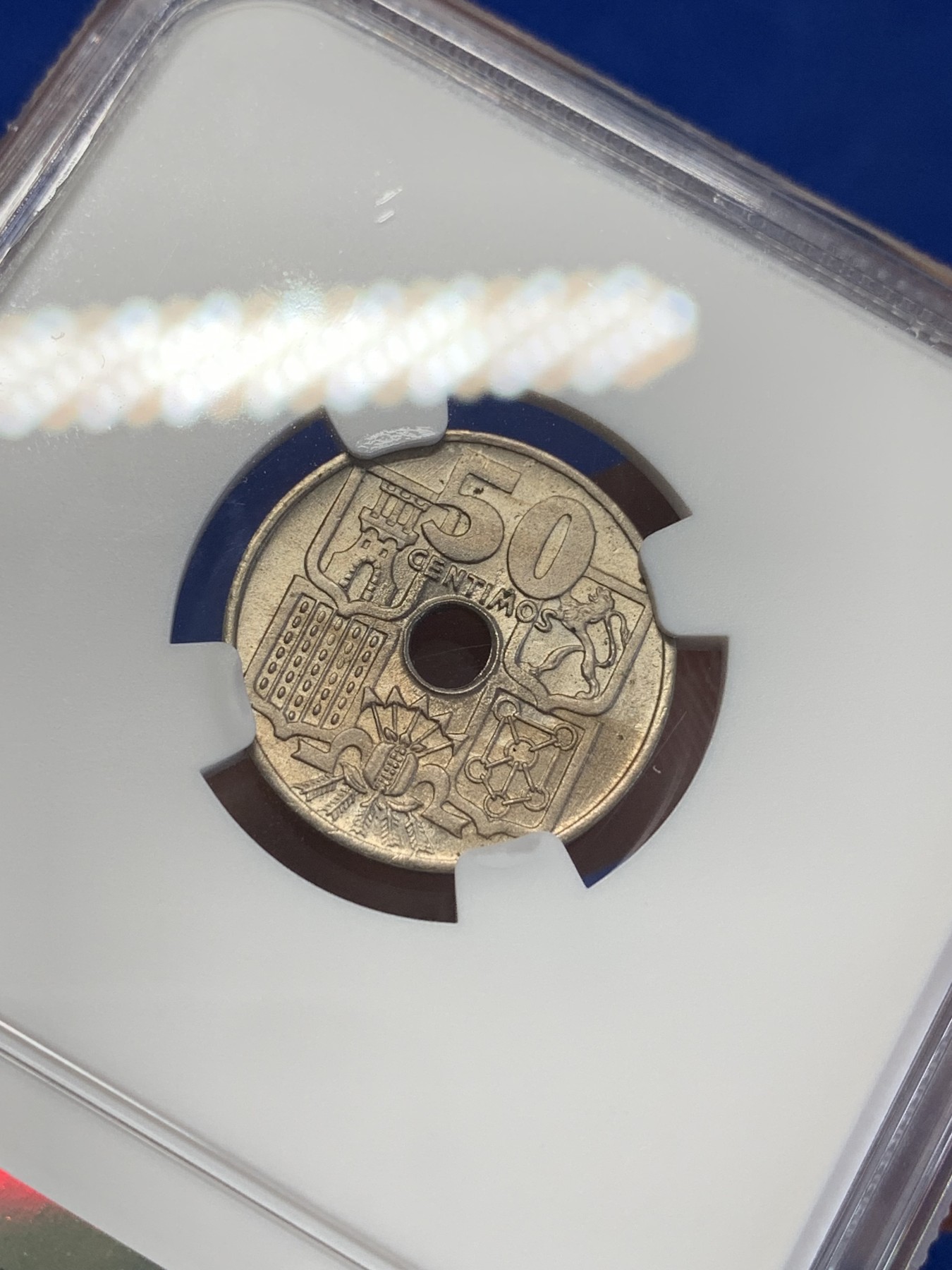 《竞宝斋》第201场-周日，周一 2场 (全场包邮) NGC MS65 西班牙 1949(51)  海锚 50分 高分少见