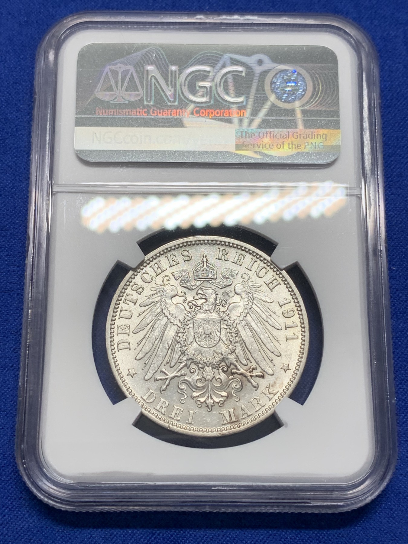 《竞宝斋》第201场-周日，周一 2场 (全场包邮) NGC AU58 德国汉堡市3马克银币 状态非常好 应该有MS