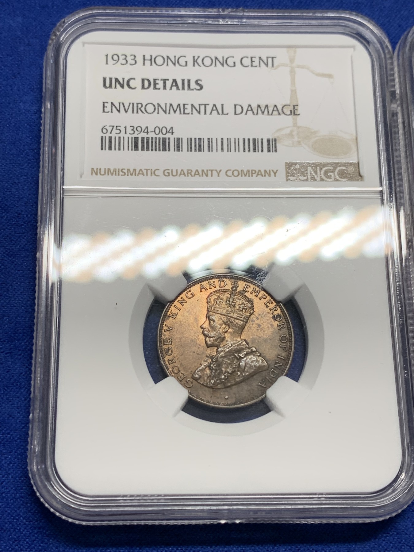 《竞宝斋》第201场-周日，周一 2场 (全场包邮) NGC-UNC乔五1933年英属香港一仙铜币2枚