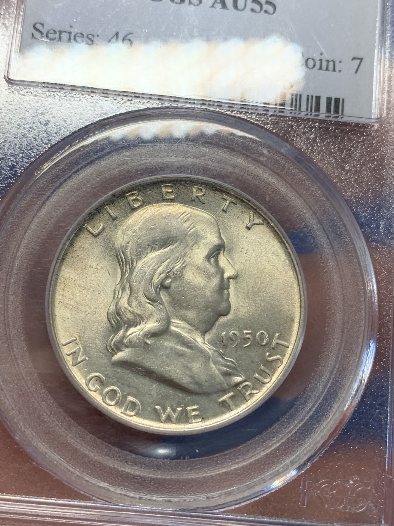 《竞宝斋》第201场-周日，周一 2场 (全场包邮) PCGS AU55 美国1950年富兰克林 50美分/半美元银币 少见