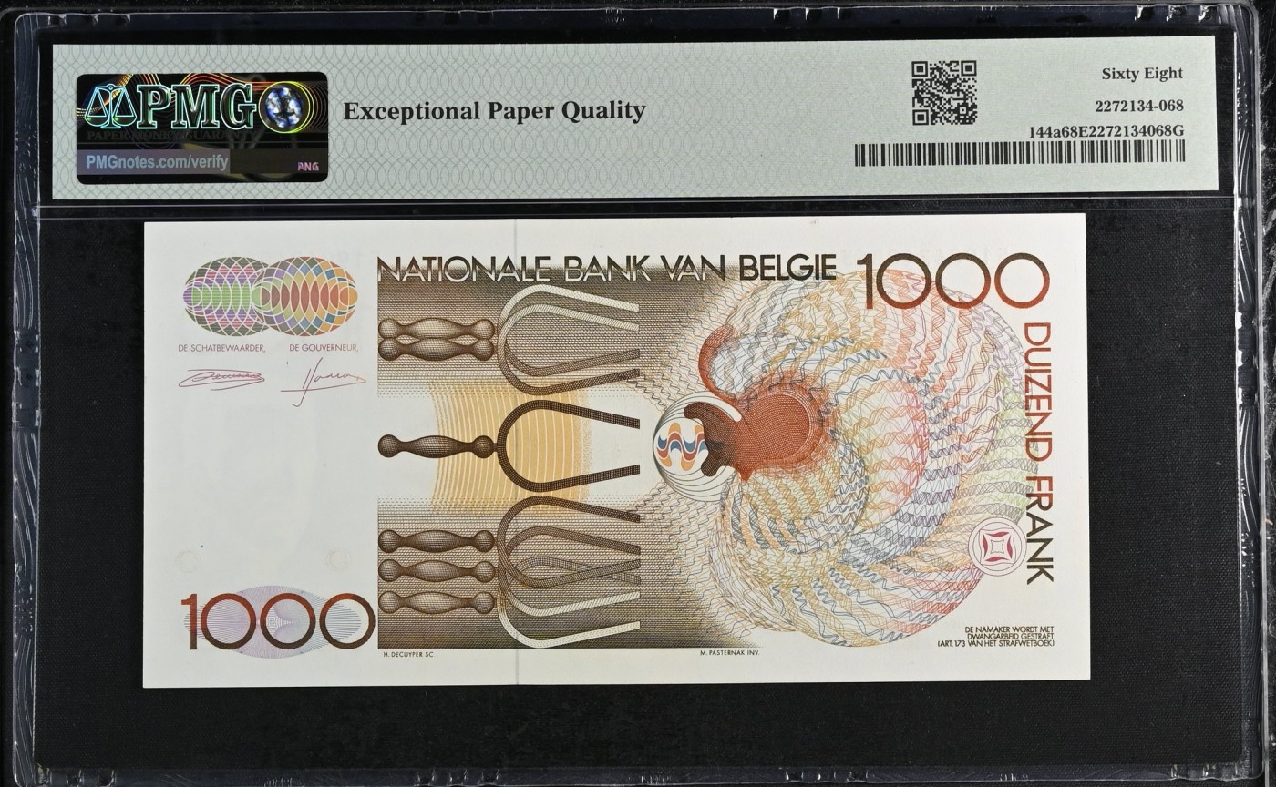 收藏联盟Quantum Auction 第292期拍卖  比利时ND (1980-96)年1000法郎 PMG68 冠军分