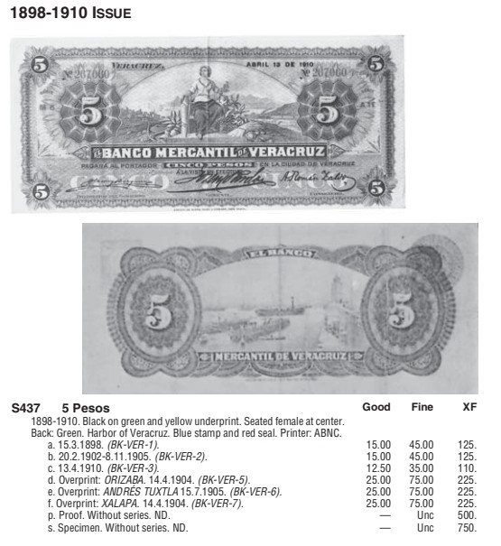 【Blue Auction】✨世界纸币精拍第375期【精】 【仅1张更高分 百年风云 目录价750美金】墨西哥 1898-1910年5比索 PMG66EPQ 大票幅 ABNC雕刻非常精美 女神&背面韦拉克鲁斯港大场景 样钞 老壳子
