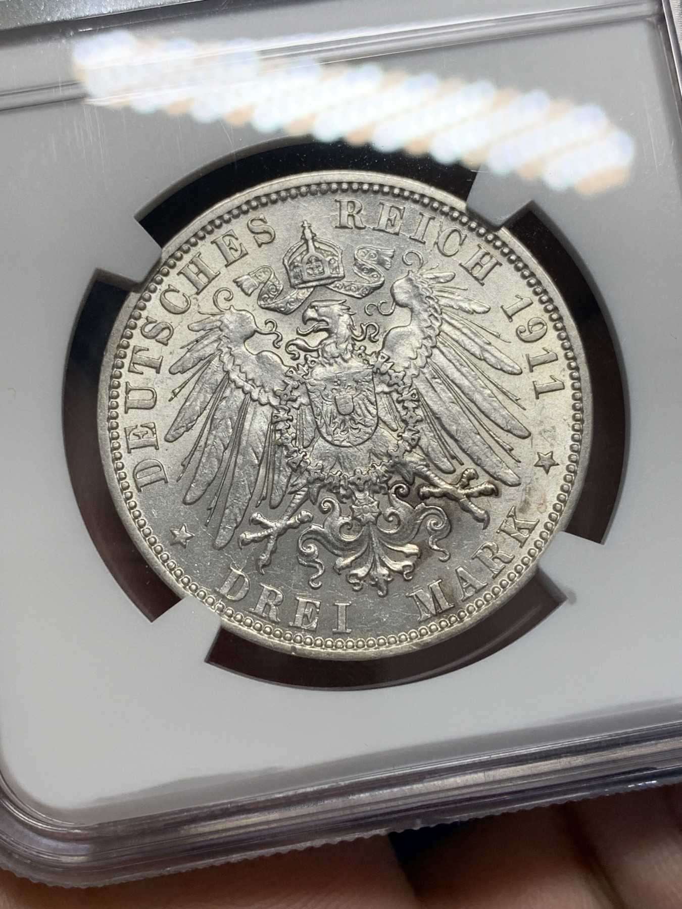 《竞宝斋》第201场-周日，周一 2场 (全场包邮) NGC AU58 德国汉堡市3马克银币 状态非常好 应该有MS