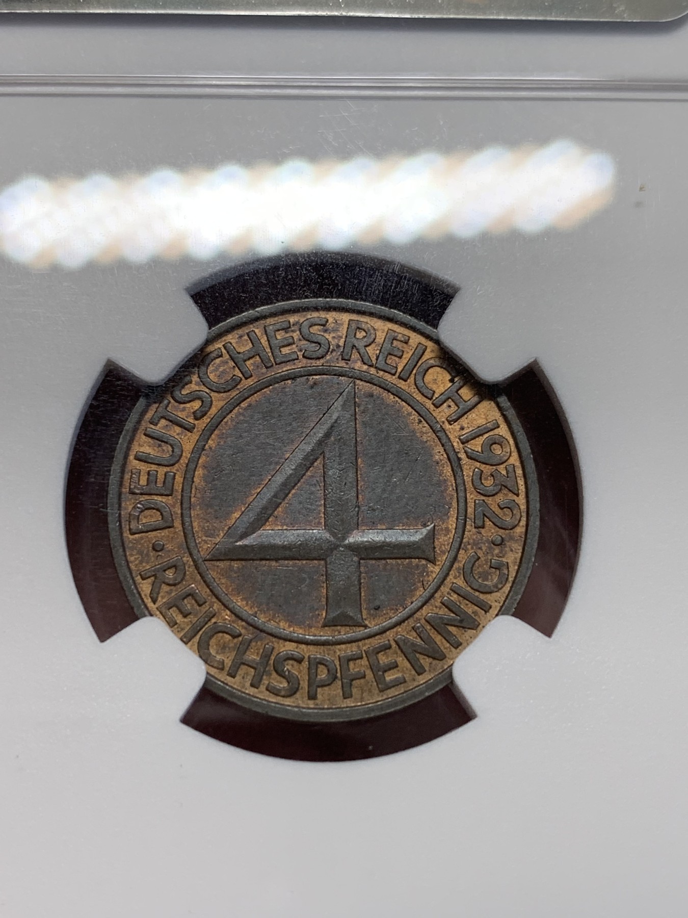 《竞宝斋》第201场-周日，周一 2场 (全场包邮) NGC-MS62BN 德国魏玛共和国 1932年A厂 4芬尼 铜币 略低评