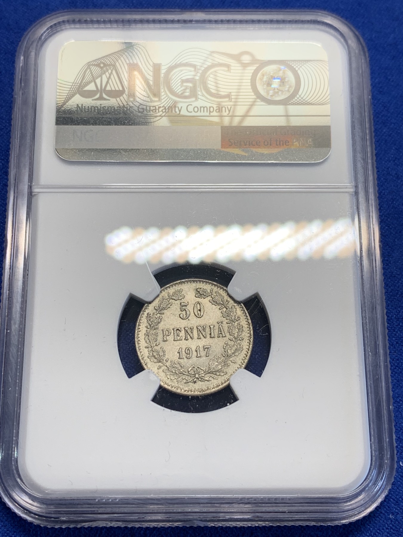 《竞宝斋》第201场-周日，周一 2场 (全场包邮) NGC MS64 俄占 芬兰 1917年50芬尼银币 高分品种