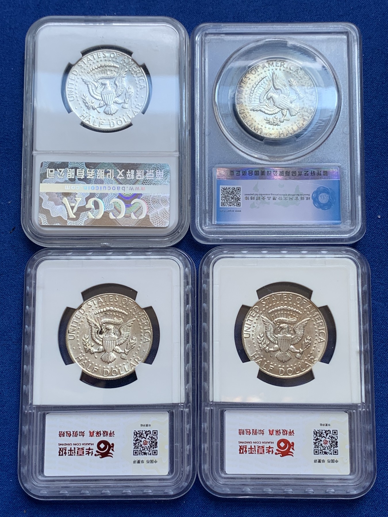 《竞宝斋》第201场-周日，周一 2场 (全场包邮) 4枚一组 国评1966-1967年美国肯尼迪50美分低银版，支持砸盒复检保真，当裸币卖