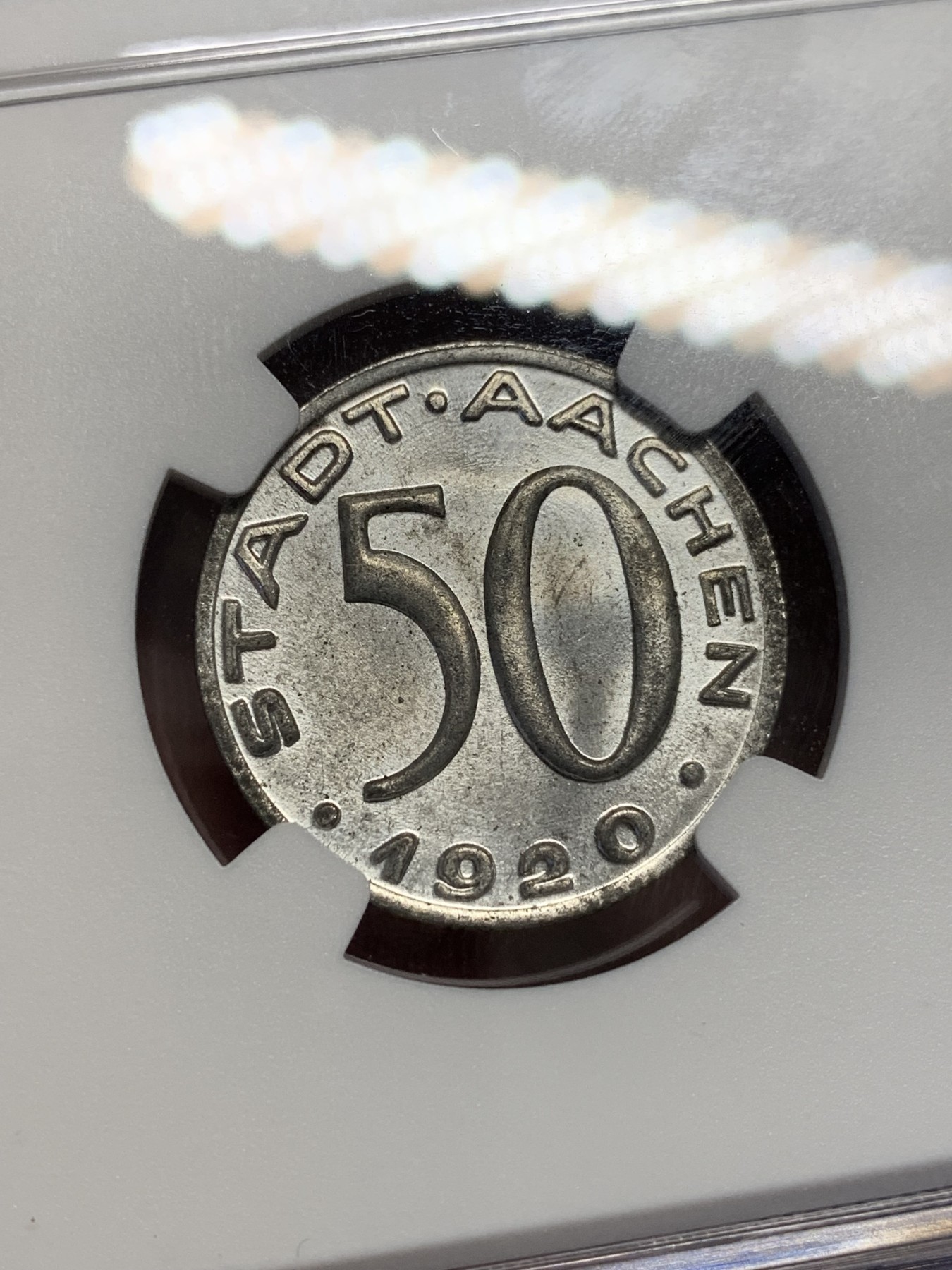 《竞宝斋》第201场-周日，周一 2场 (全场包邮) NGC MS64  1920年德国德紧亚琛鹰头50芬尼铁币 顶级品相状态 十分难得！