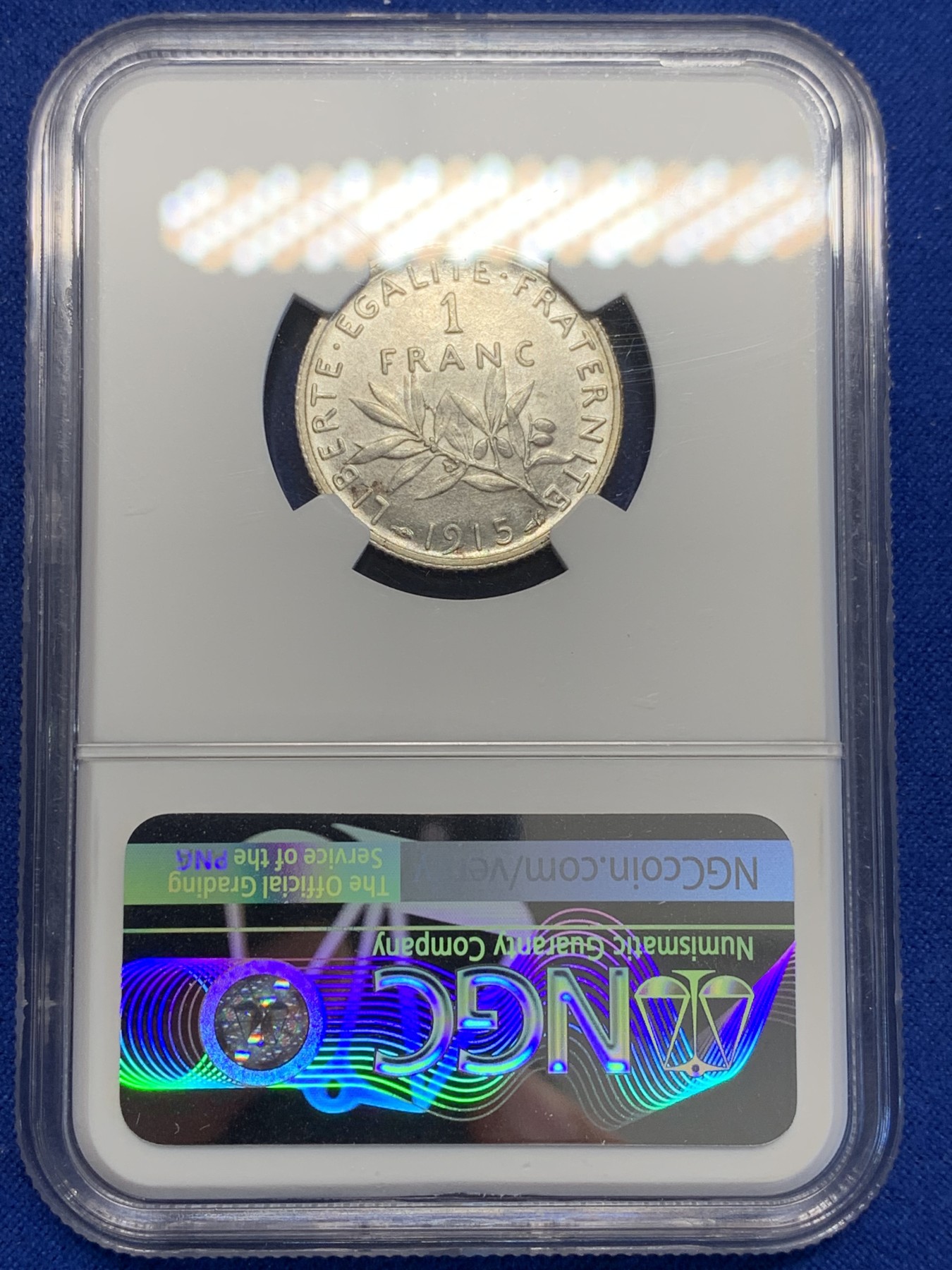 《竞宝斋》第201场-周日，周一 2场 (全场包邮) NGC AU58  1915年 法国播种1法郎银币