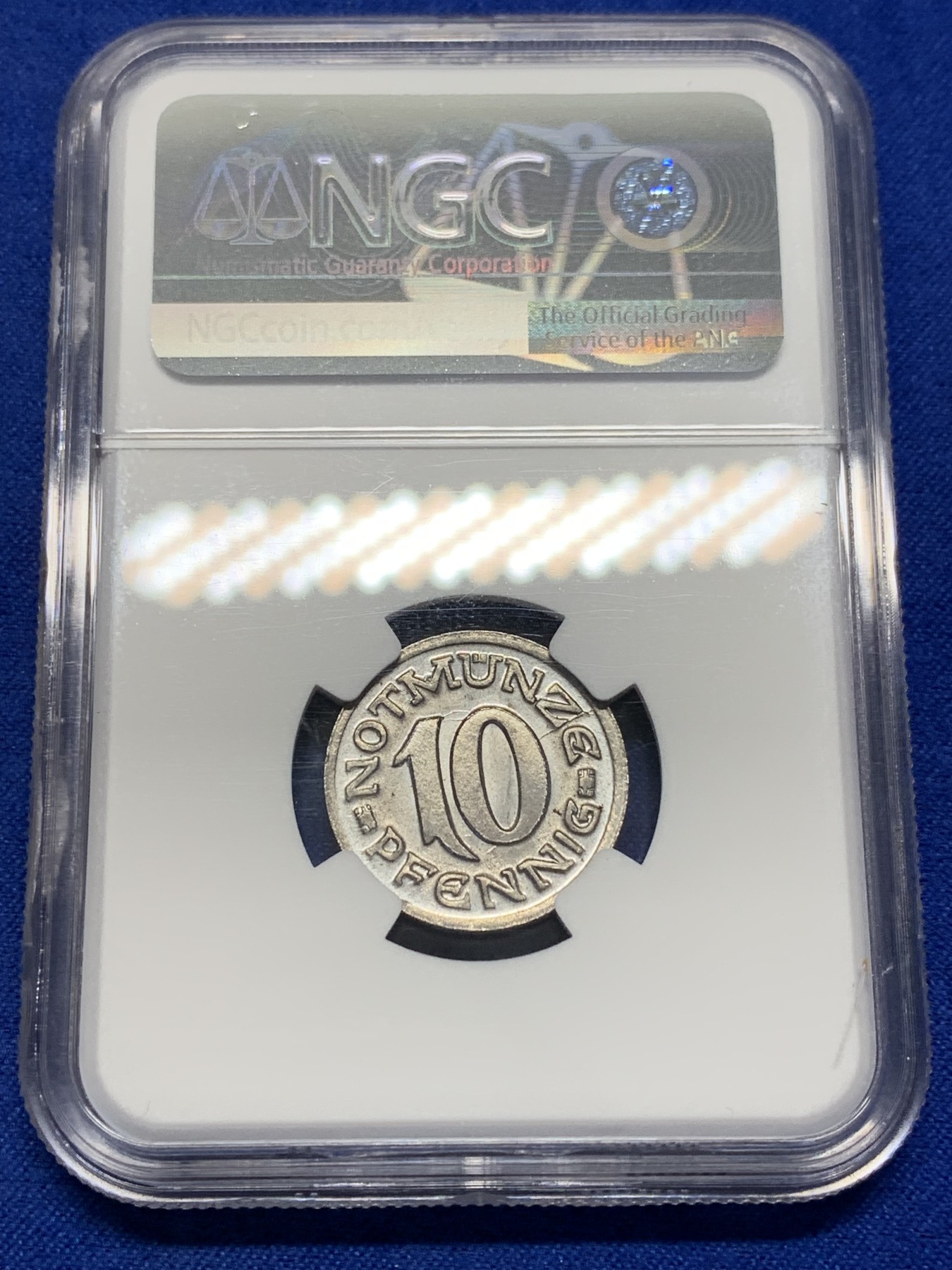 《竞宝斋》第201场-周日，周一 2场 (全场包邮) NGC MS65  1920年德国德紧亚琛无心狼10芬尼铁币 顶级品相状态 冠军分！