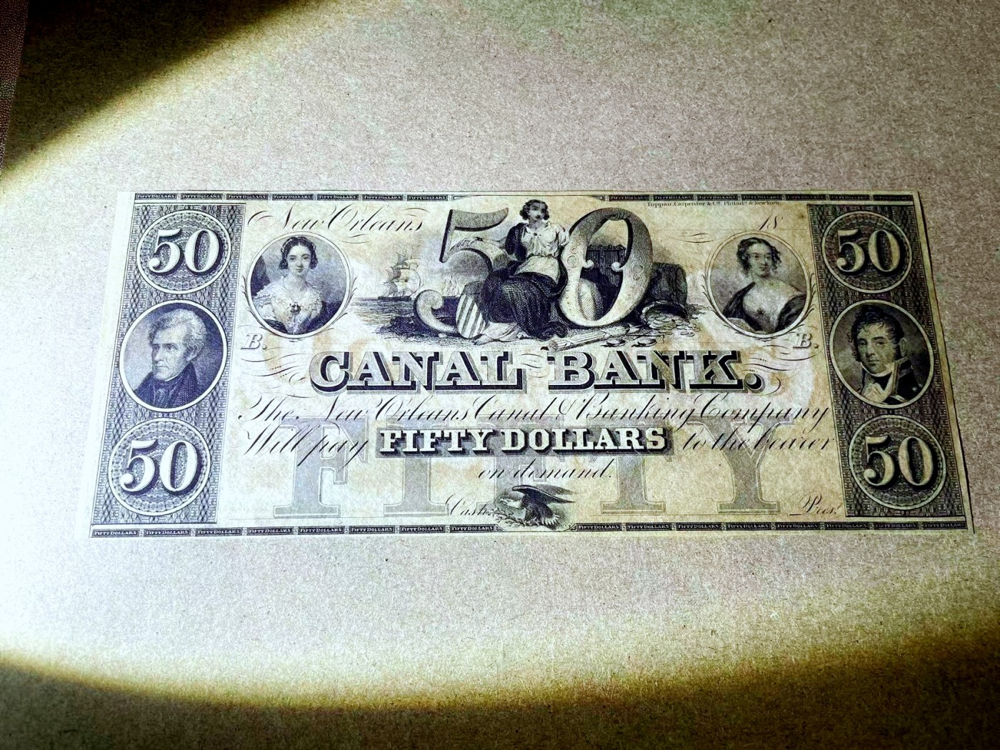 【Blue Auction】✨世界纸币精拍第375期【精】 美国 新奥尔良 18XX年代50美金 少见品种 双面设计大票幅精美 UNC品相 原汁原味 