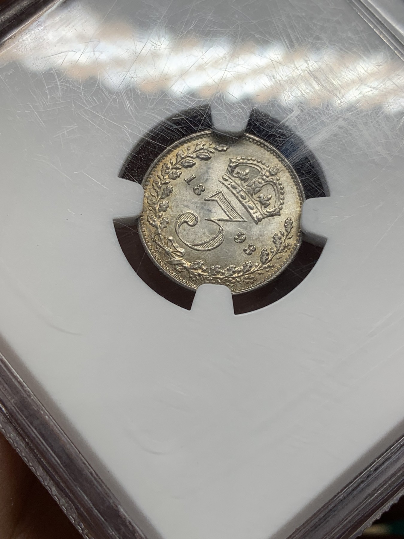 《竞宝斋》第201场-周日，周一 2场 (全场包邮) NGC MS64 英国1893年 维多利亚 披纱三便士 阴阳面包浆 原光未流通