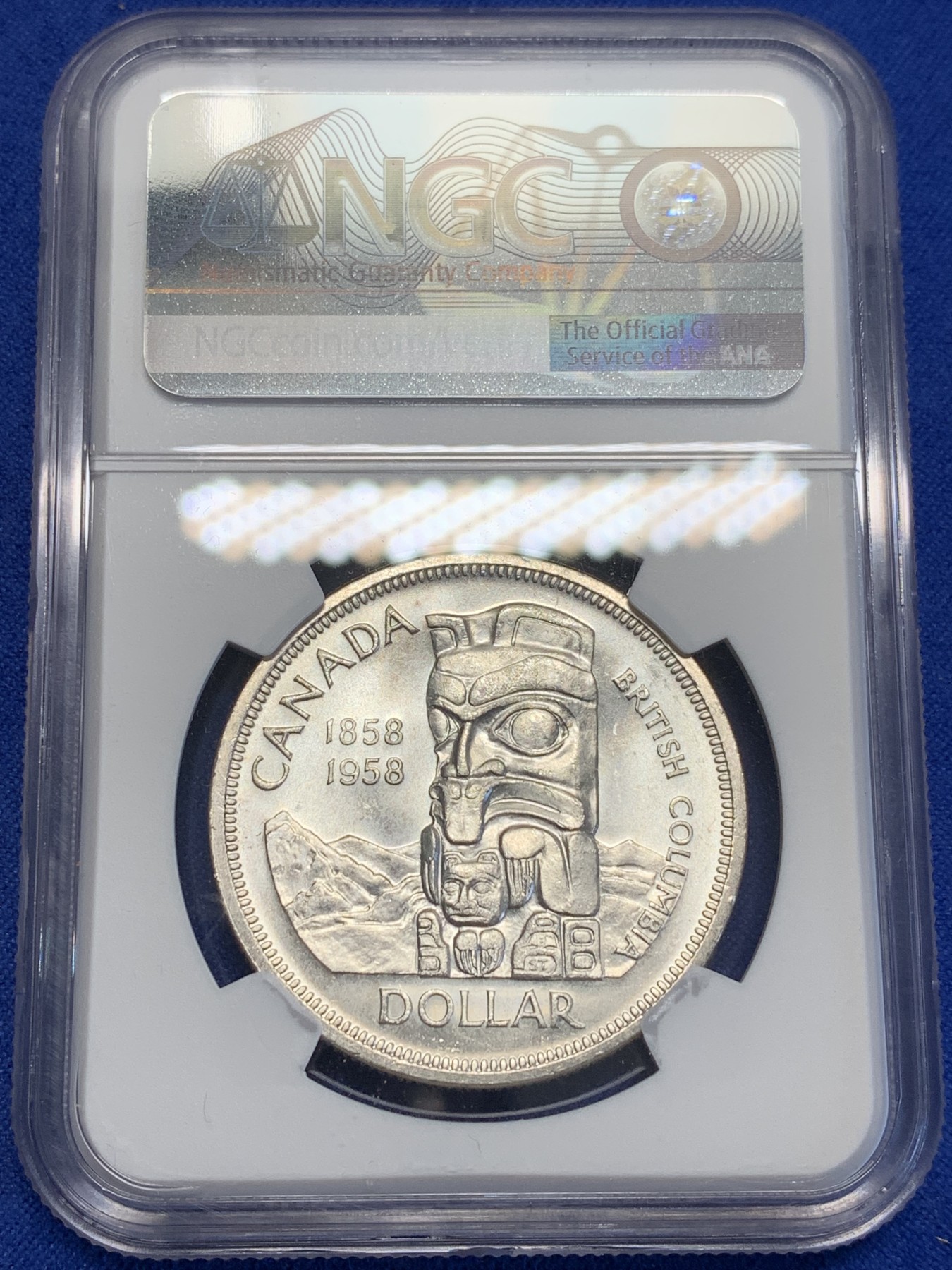 《竞宝斋》第201场-周日，周一 2场 (全场包邮) NGC MS64 1958年 加拿大 哥伦比亚百年纪念1元银币 高银版