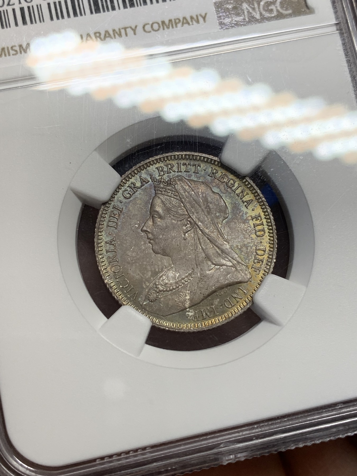 《竞宝斋》第201场-周日，周一 2场 (全场包邮) NGC MS64 英国1893年 维多利亚 披纱版1先令 欧洲包浆 细节到位