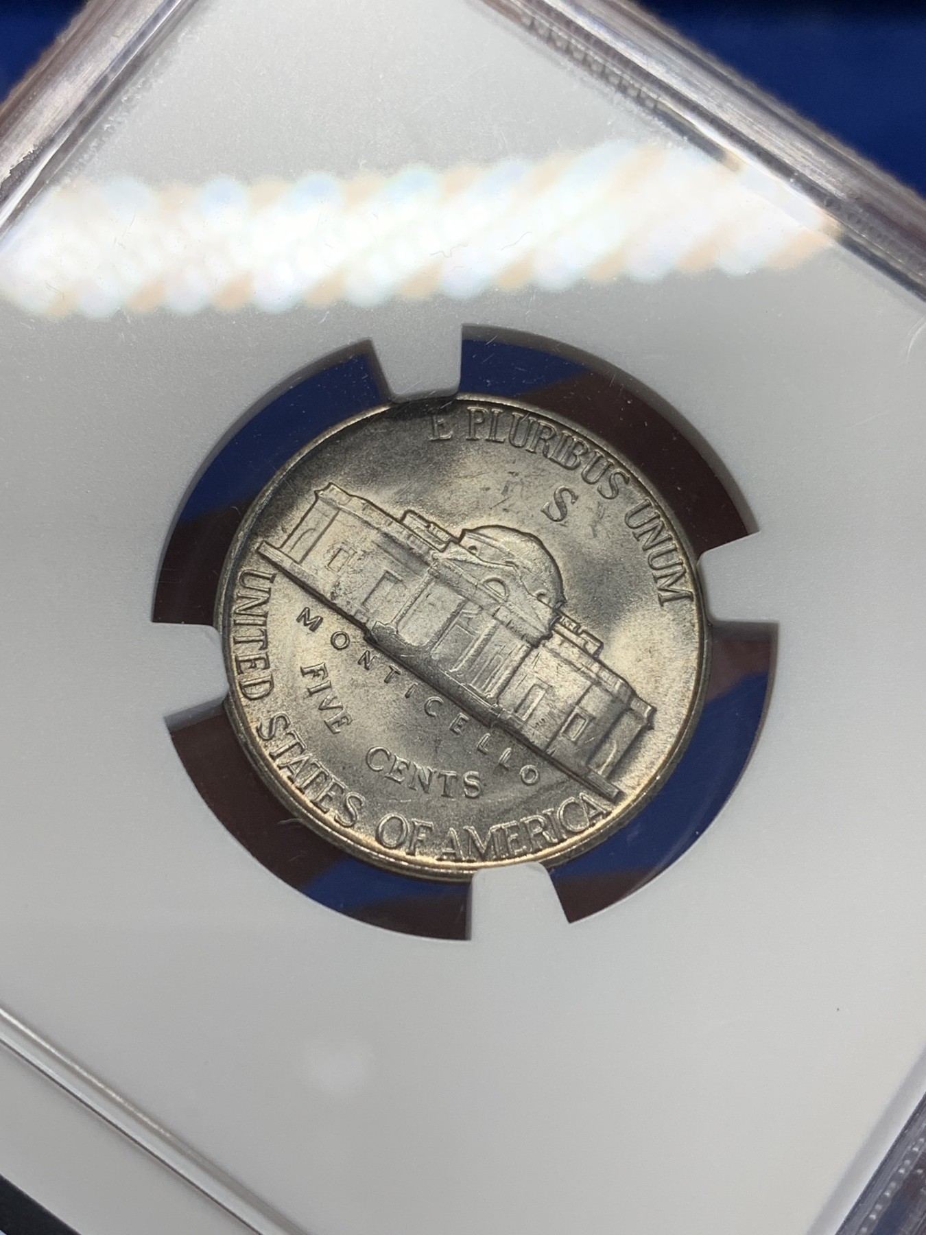 《竞宝斋》第201场-周日，周一 2场 (全场包邮) NGC-MS64 美国 杰弗逊 1945年 战时5美分 低银版（仅1942-1945年含银，其余皆为镍币）