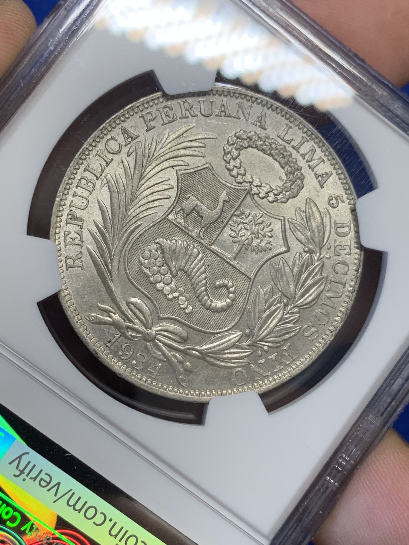 《竞宝斋》第201场-周日，周一 2场 (全场包邮) NGC  MS62   1934 秘鲁1比索银币 南美洲主币 个人感觉低评了