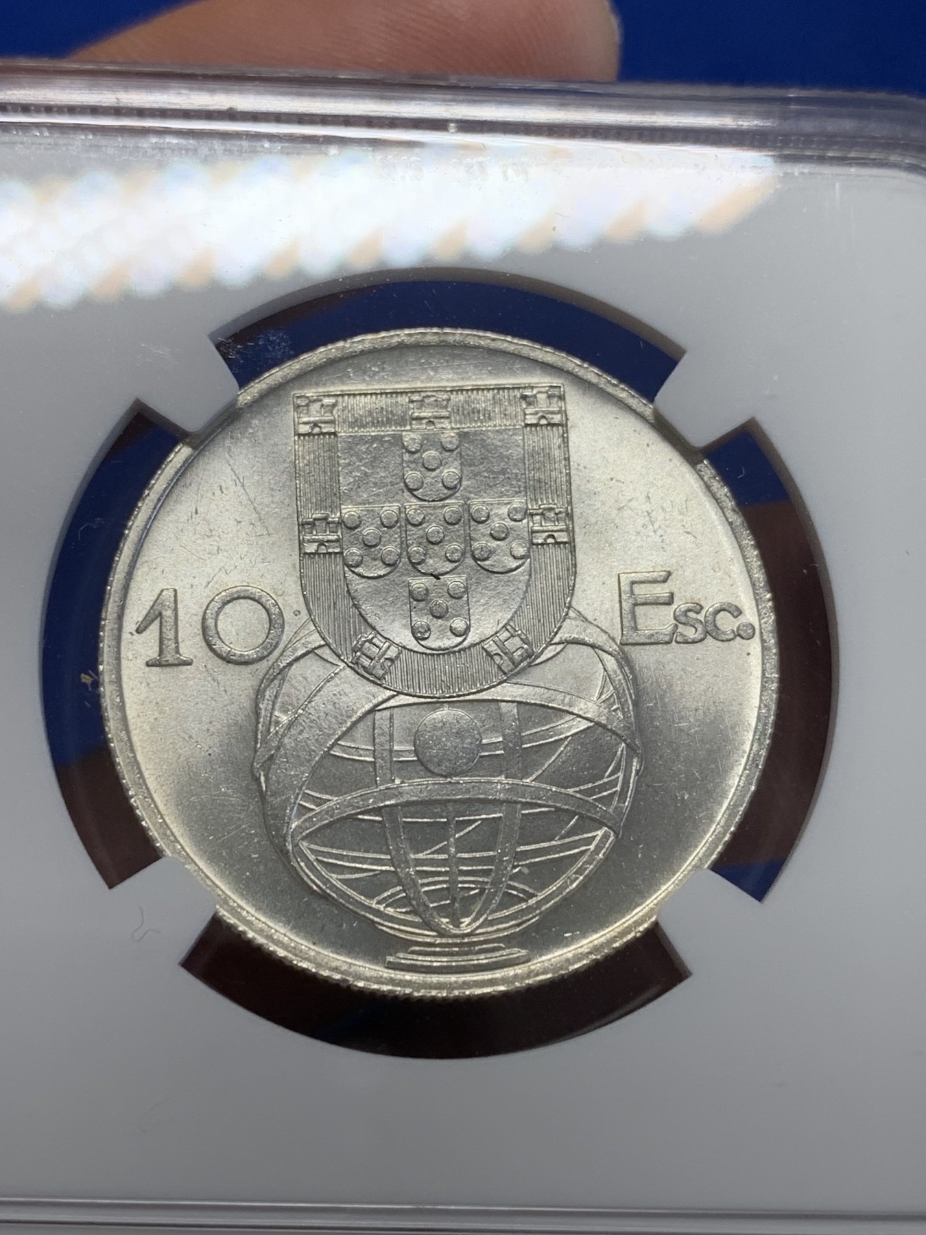 《竞宝斋》第201场-周日，周一 2场 (全场包邮) NGC-MS64 葡萄牙1954年 大帆船10埃斯库多银币